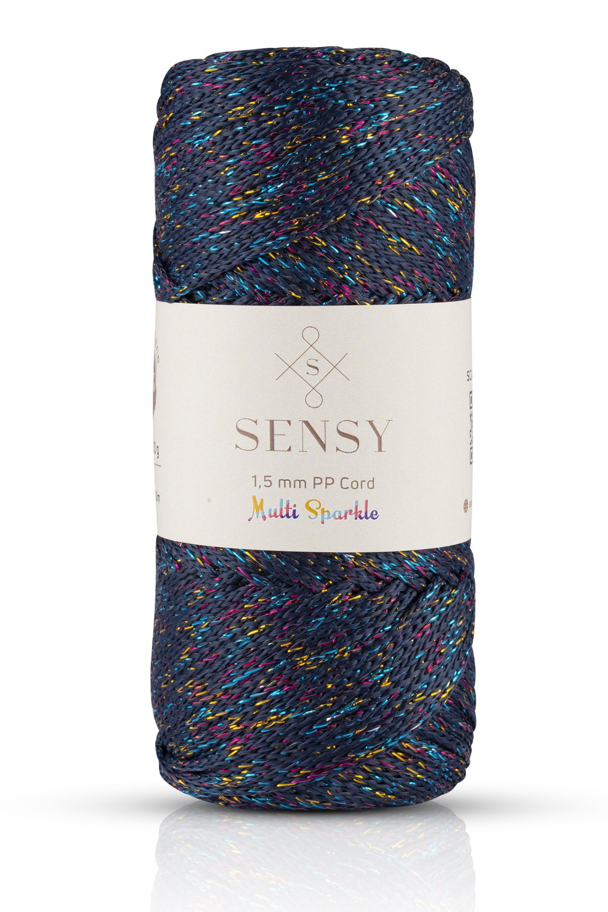 Multi Sparkle Simli Çok Renkli İp 100 Gr Polyester Makrome İpi Lacivert 1,5 Mm - 150 M