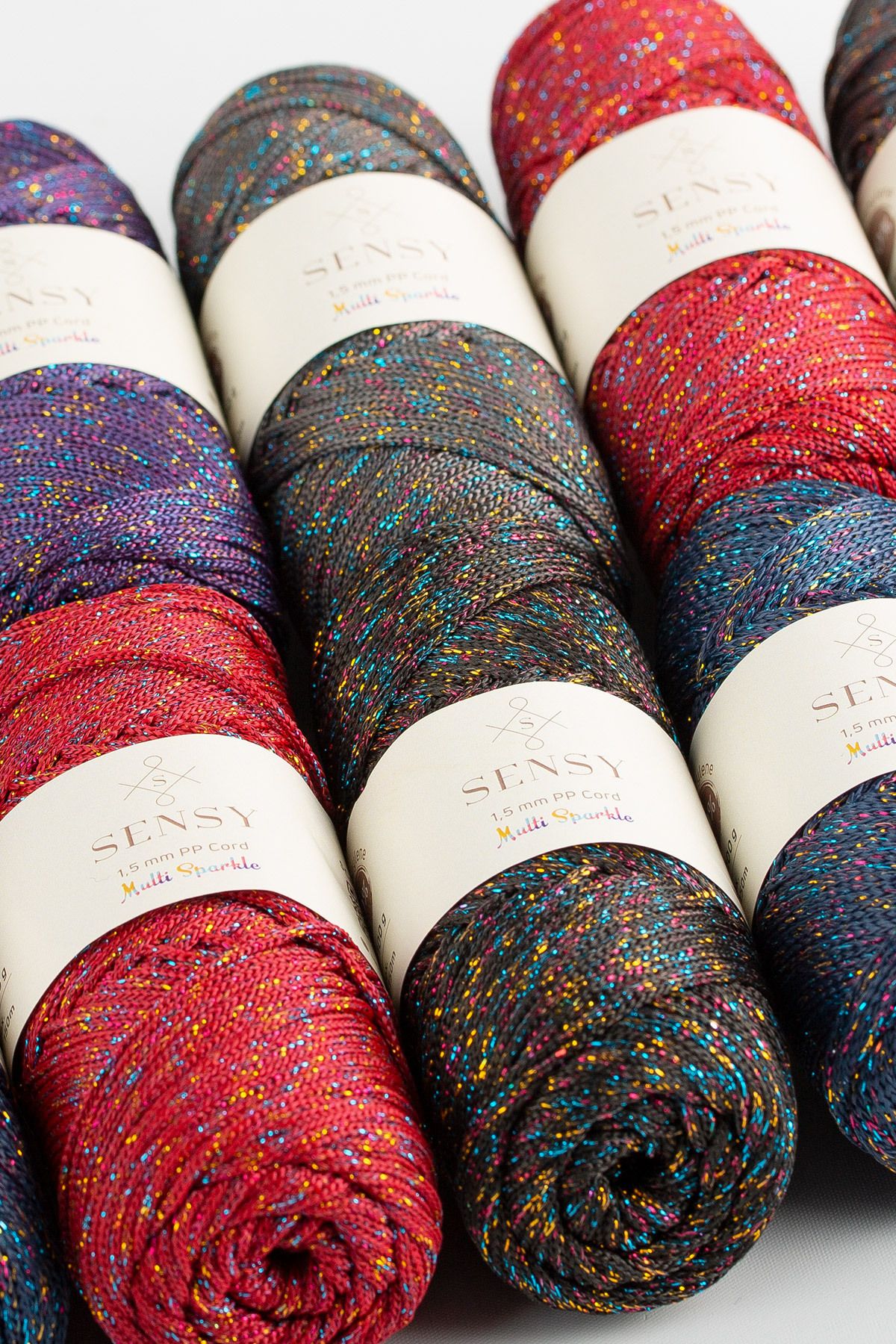 SENSY-Multi Sparkle Glitter Multicolored Thread 100 Gr Polyester Macrame Thread Dark Red 1.5 Mm - 150 M 5