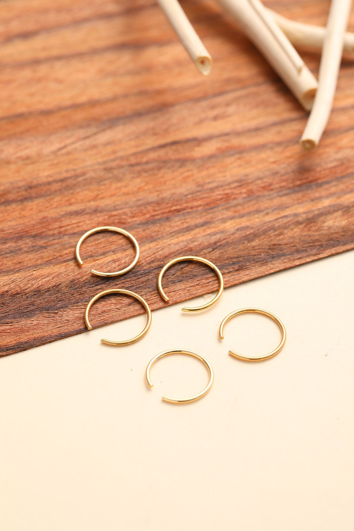 5'li Cerrahi Çelik 6 mm Gold Renk Çelik Halka Burun Piercing Halka Hızma