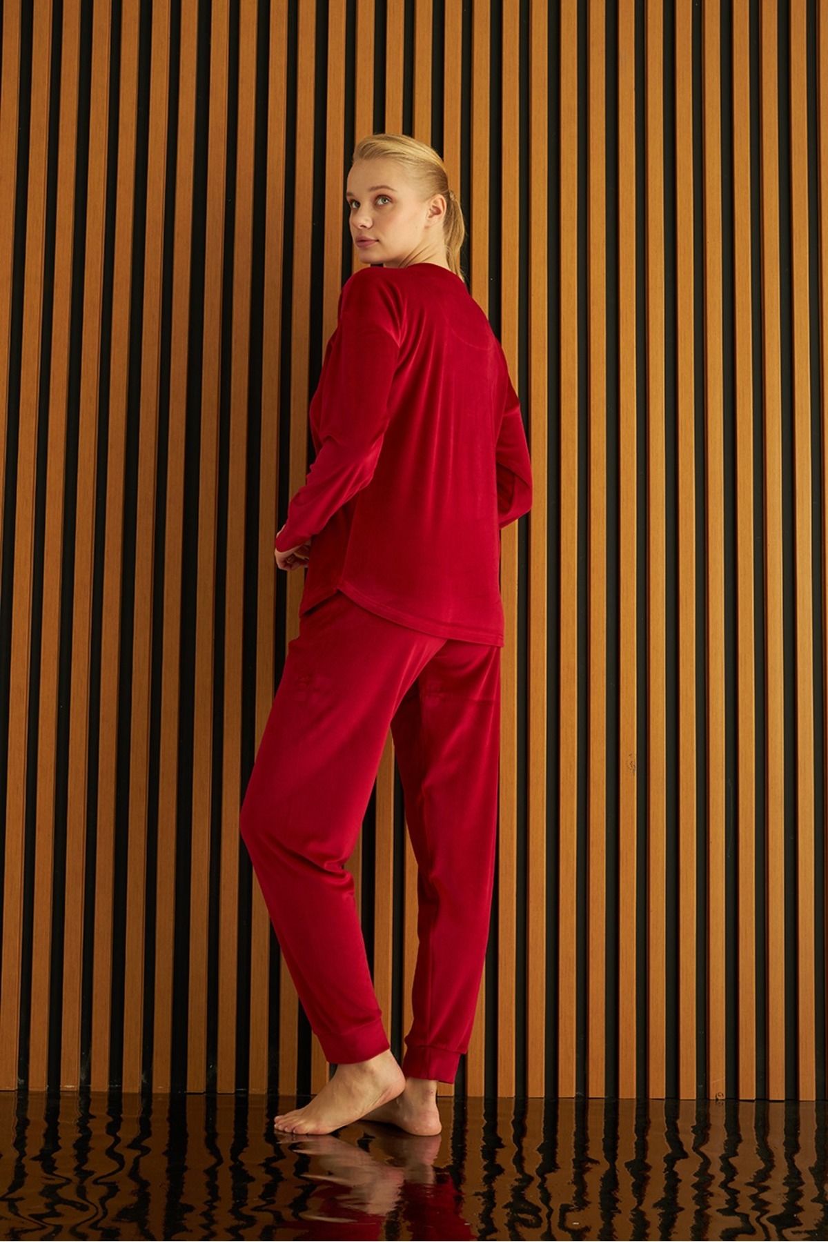Meba Women's Winter French Velvet Cozy Winter Red Plus Size Pajama