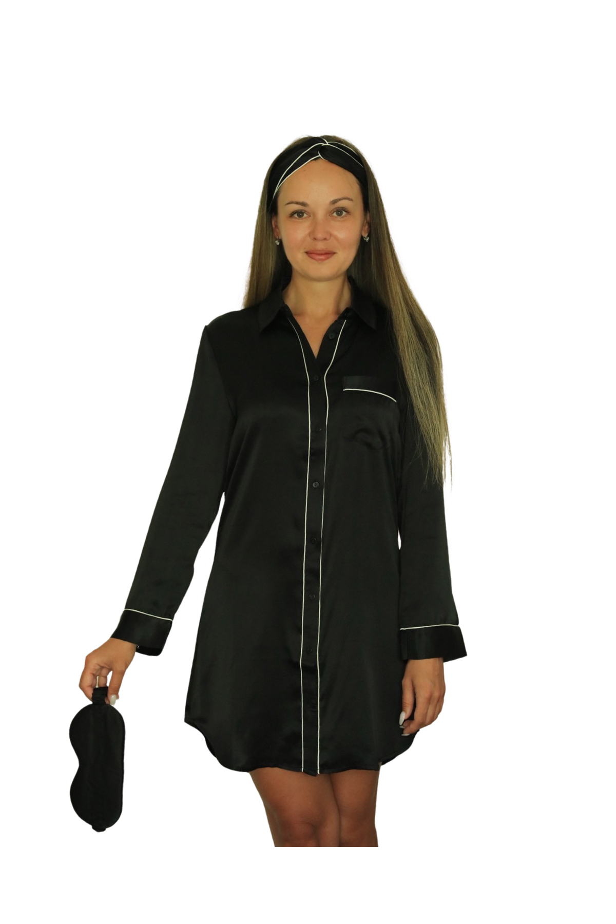 ICON SILK Uzun Kollu Ipek Gömlek Gecelik