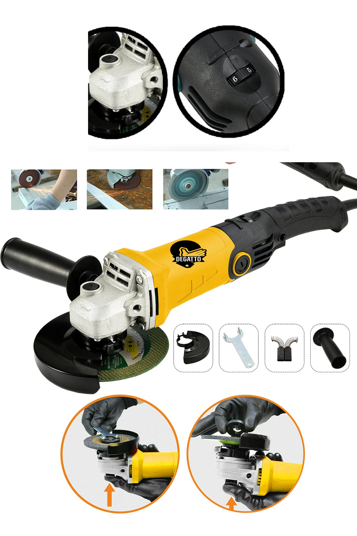 DEGATTO Bakır Sargılı 4500 W Devir Ayarlı Uzun Kuyruklu Taşlama Spiral Makinesi 125 mm 2 Adet Taş Hediye