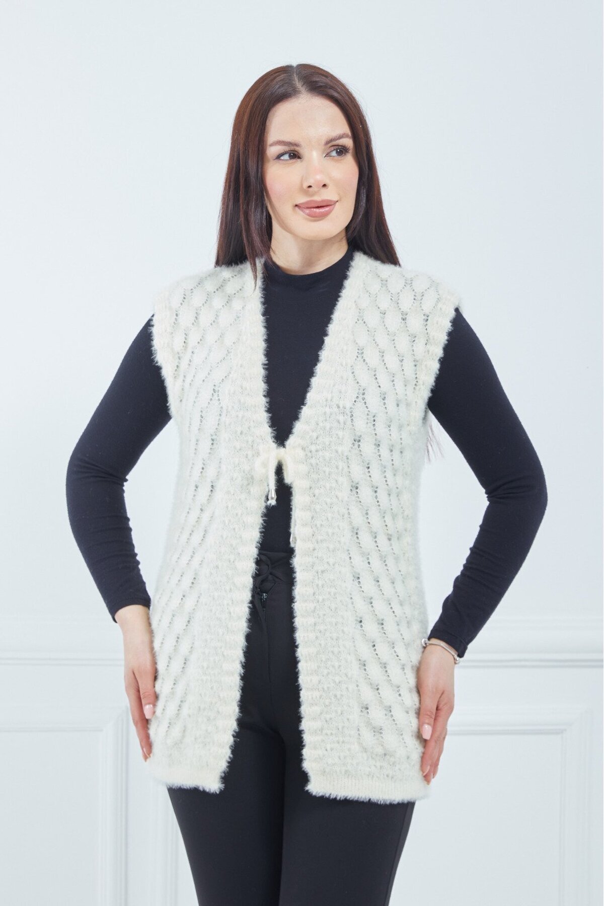 Fresh&Moda Kadın Krem Yumoş Gelin Yelek