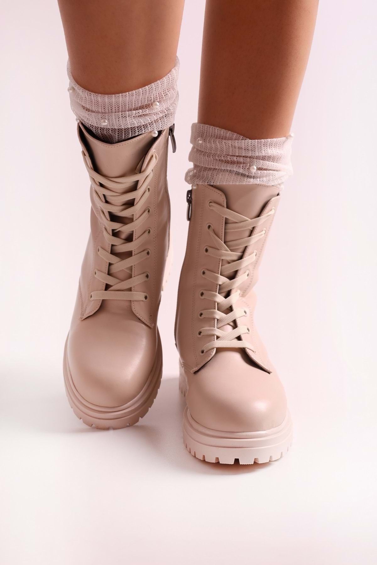Shoeberry Women s Aleah Beige Skin Boots Beige Skin Trendyol