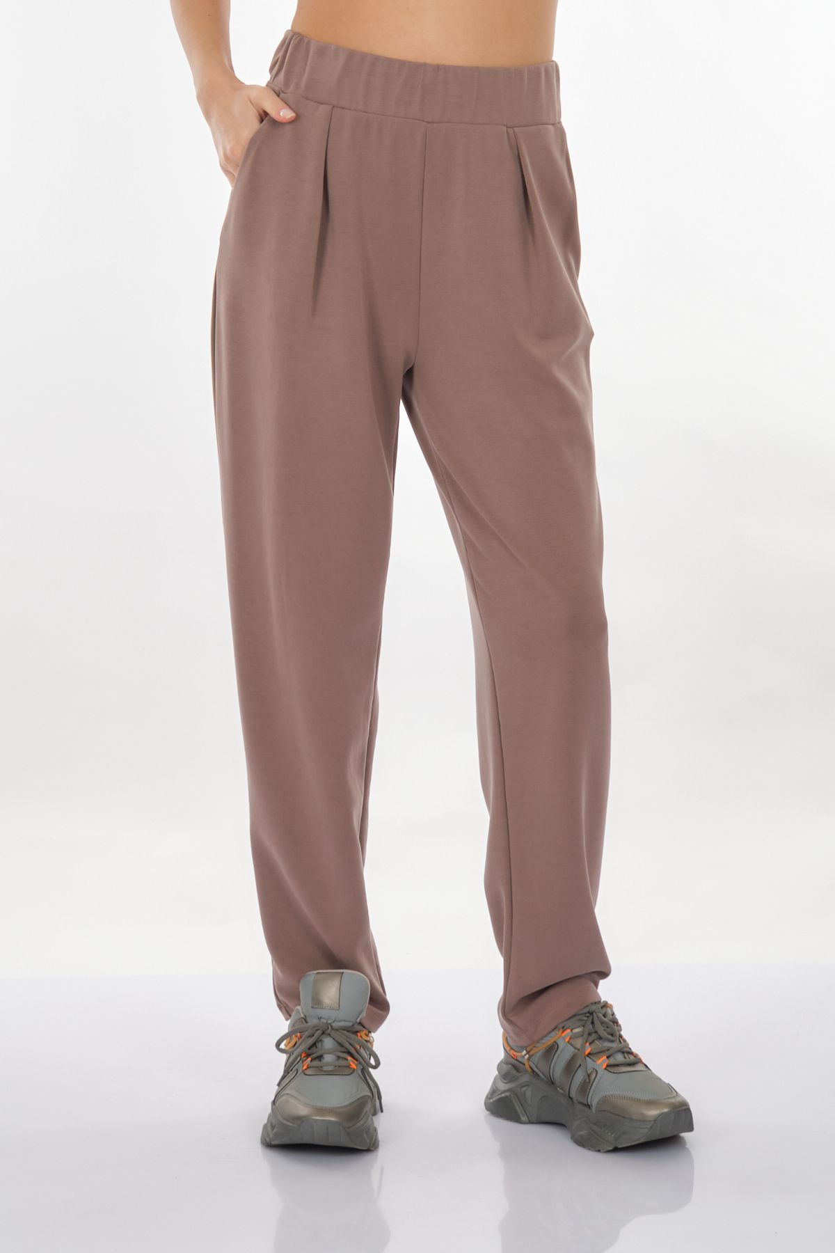Perspective-Elastic Waist Light Brown Women's Trousers24790166 3
