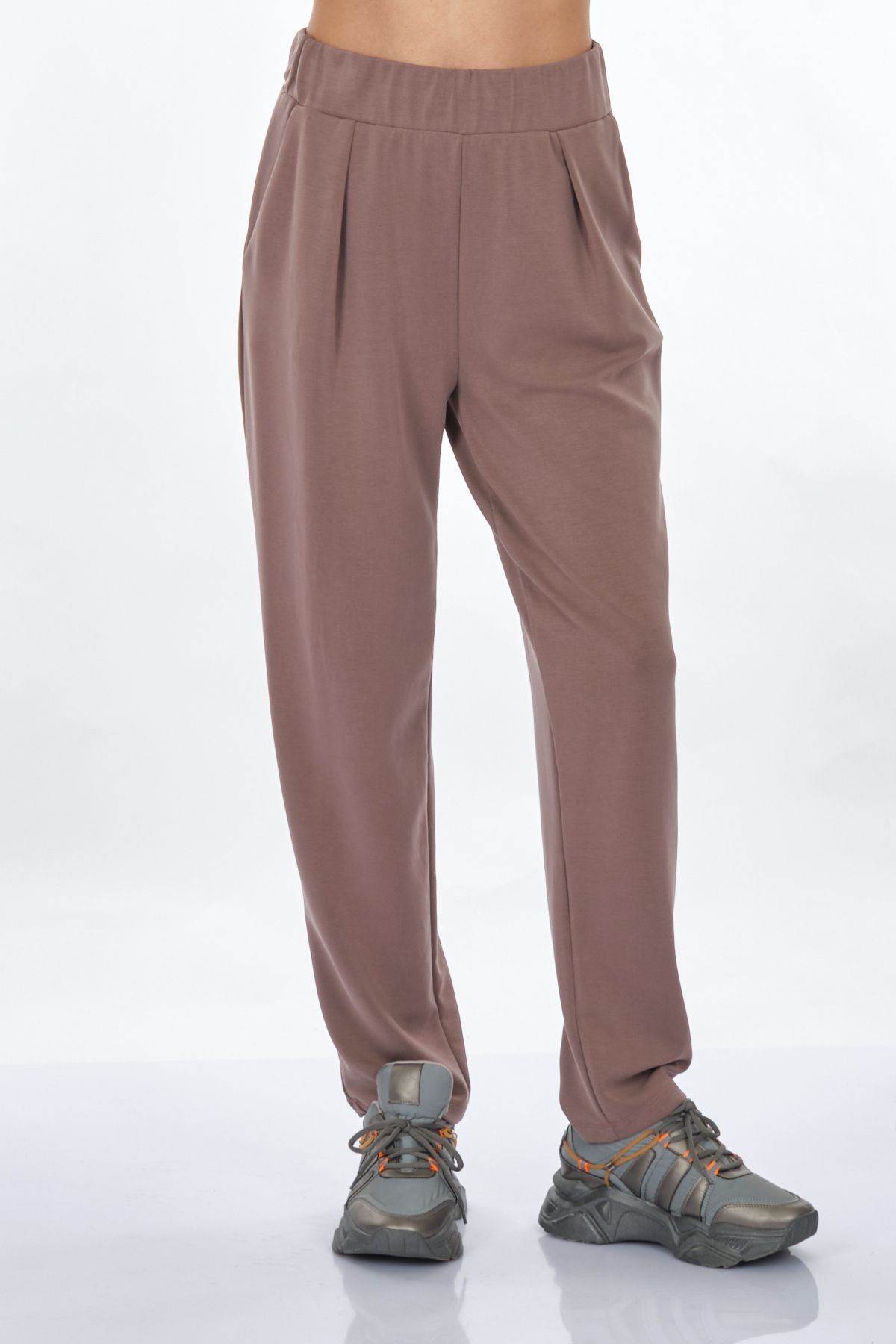 Perspective-Elastic Waist Light Brown Women's Trousers24790166 2