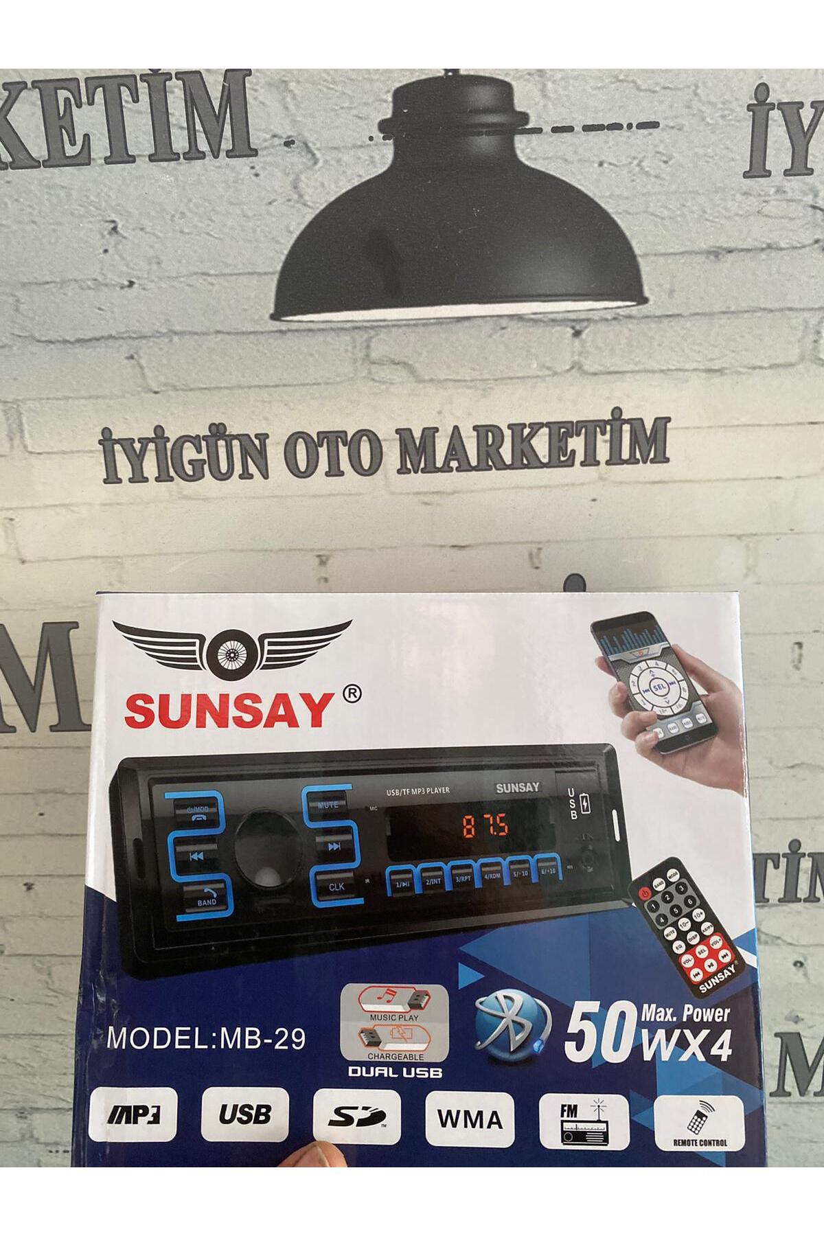 iyigün otomarketim SUNSAY OTO TEYP MB-29 SERİSİ Telefon Şarj Bluetooth Çift Usb Aux Sd