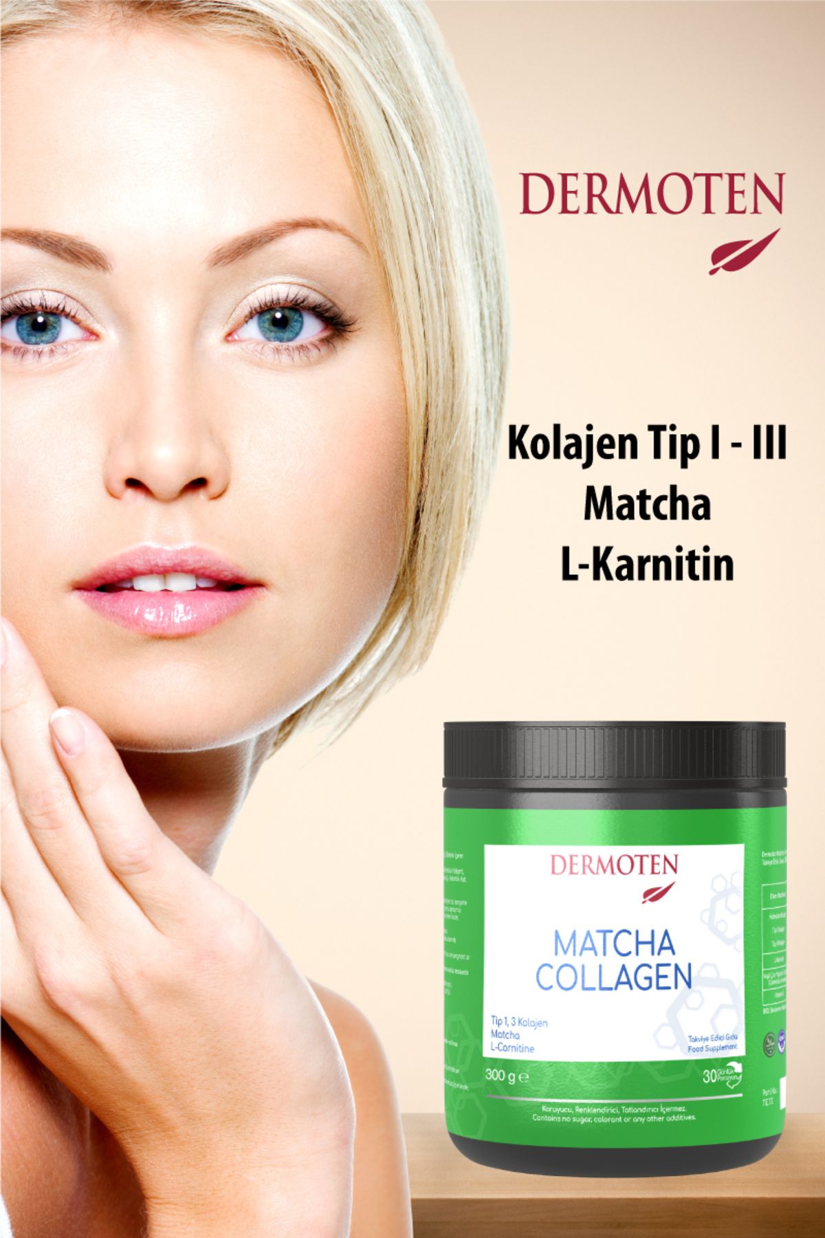 کلاژن MATCHA نوع 1 3 L CARNITIN 30 X 10 000 میلی گرم پودر Dermoten
