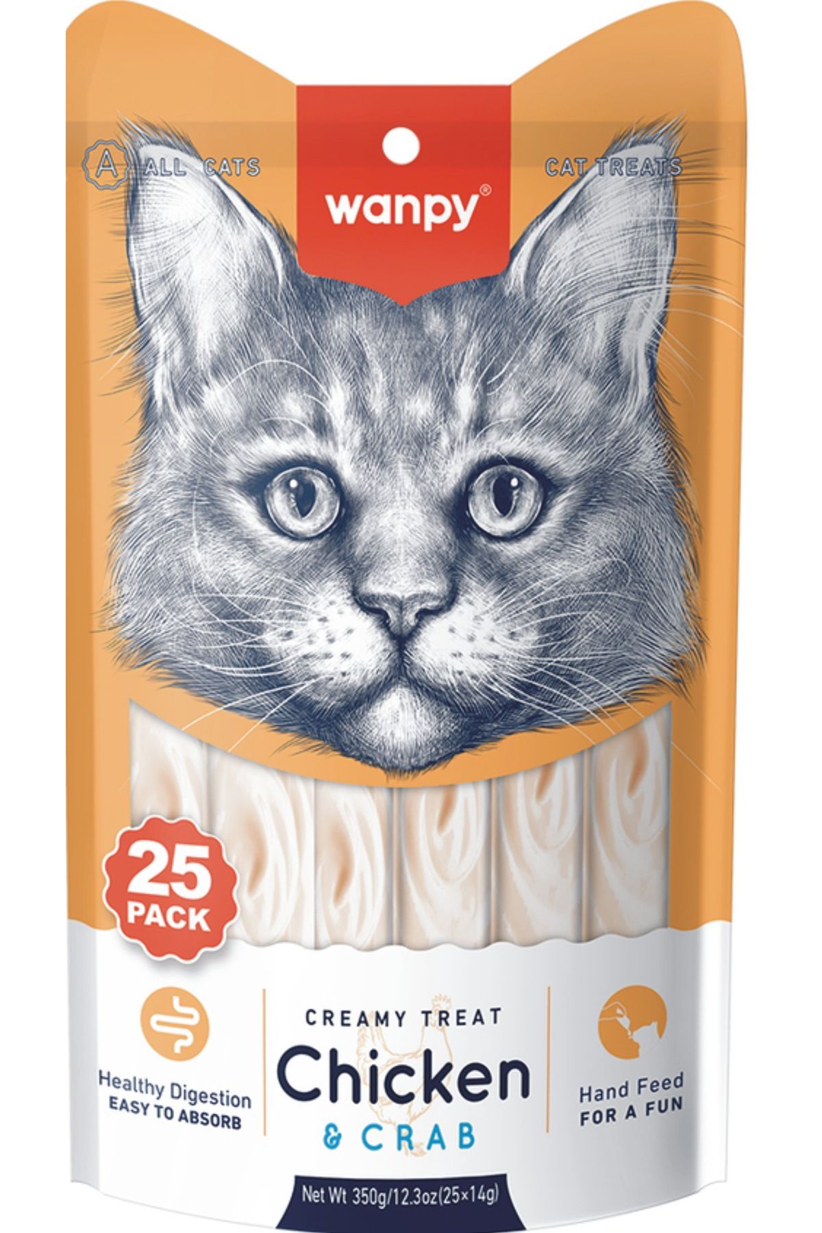 Wanpy kedi ödül tavuklu ve yengeçli sıvı kedi ödül maması 14 gram x 25 Adet
