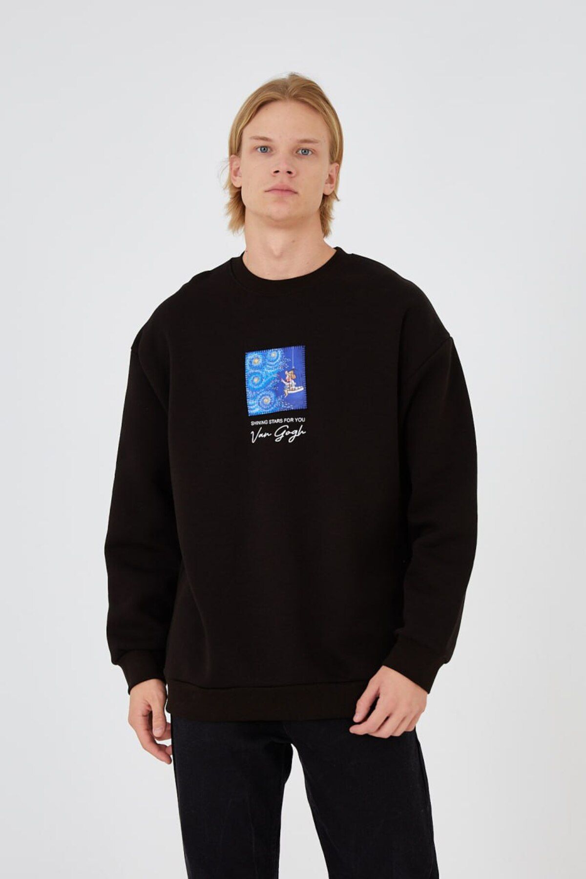 Saw Urbanity VINCENT VAN GOGH STARS SHINE FOR YOU THEMED EMBROIDERY EMBROIDERY CHARDONED OVERSIZE SWEATSHIRT Trendyol