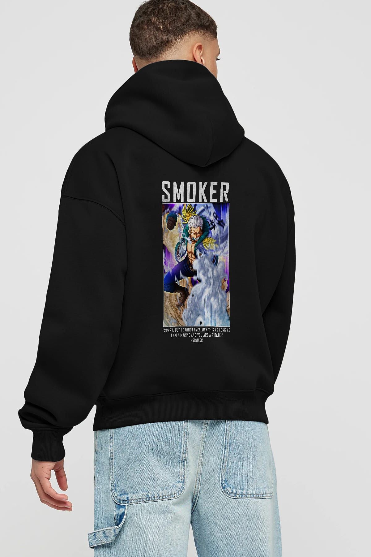 Ankhises Smoker Anime Imprimat Pe Spate Negru Oversize Hanorac Cu Glugă Bărbați Femei Masculin - L