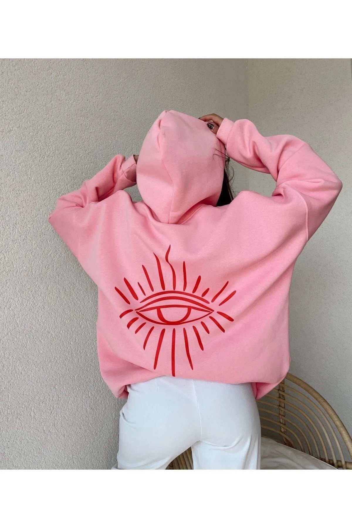 Back Eye Printed 3 yarn Thick Oversize Cotton Sweatshirt