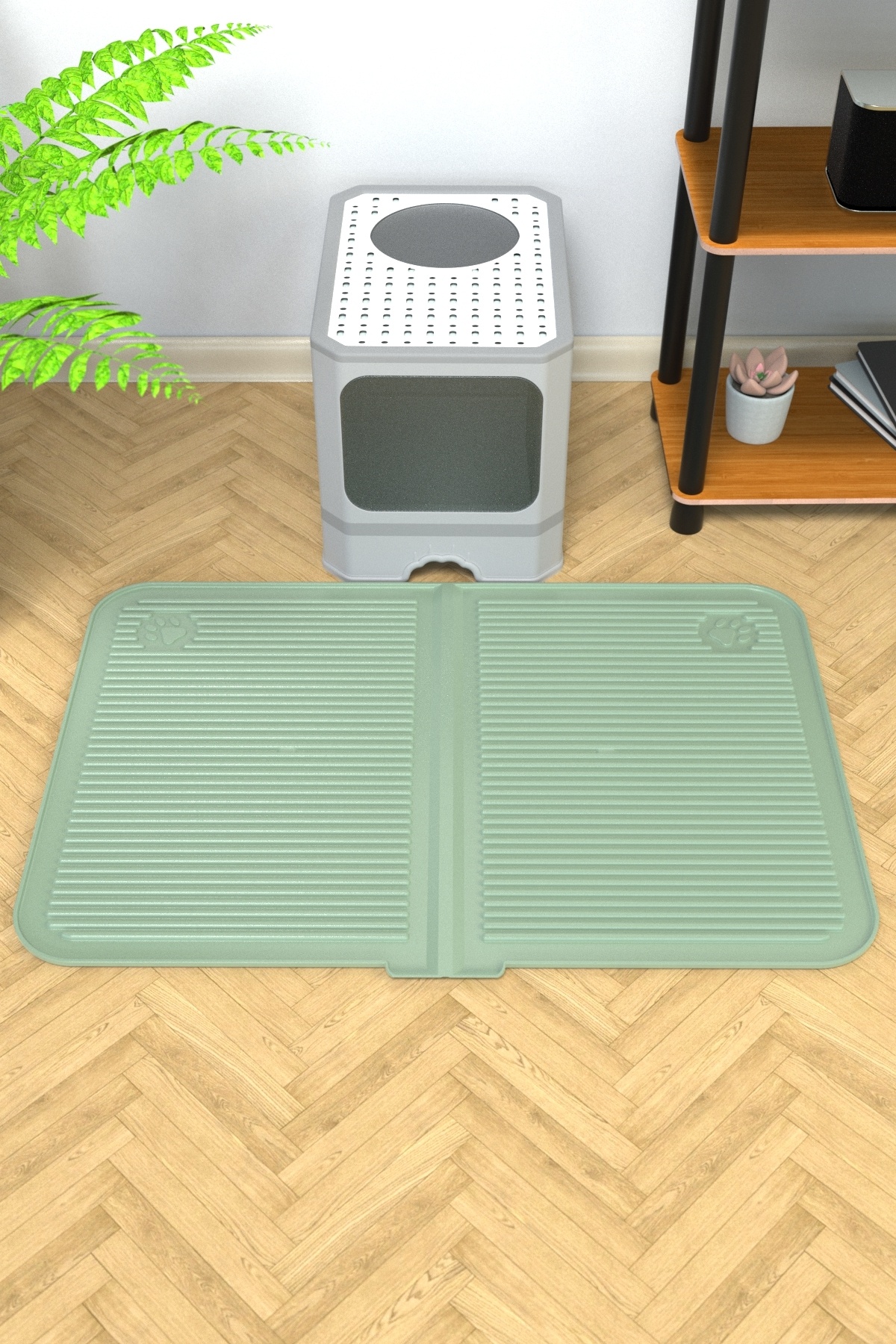 ATA HOME Silikon Kum Ve Mama Matı Havuzlu Yıkanabilir Kedi Tuvaleti Önü Kedi Kumu Paspası Büyük Boy 40x60