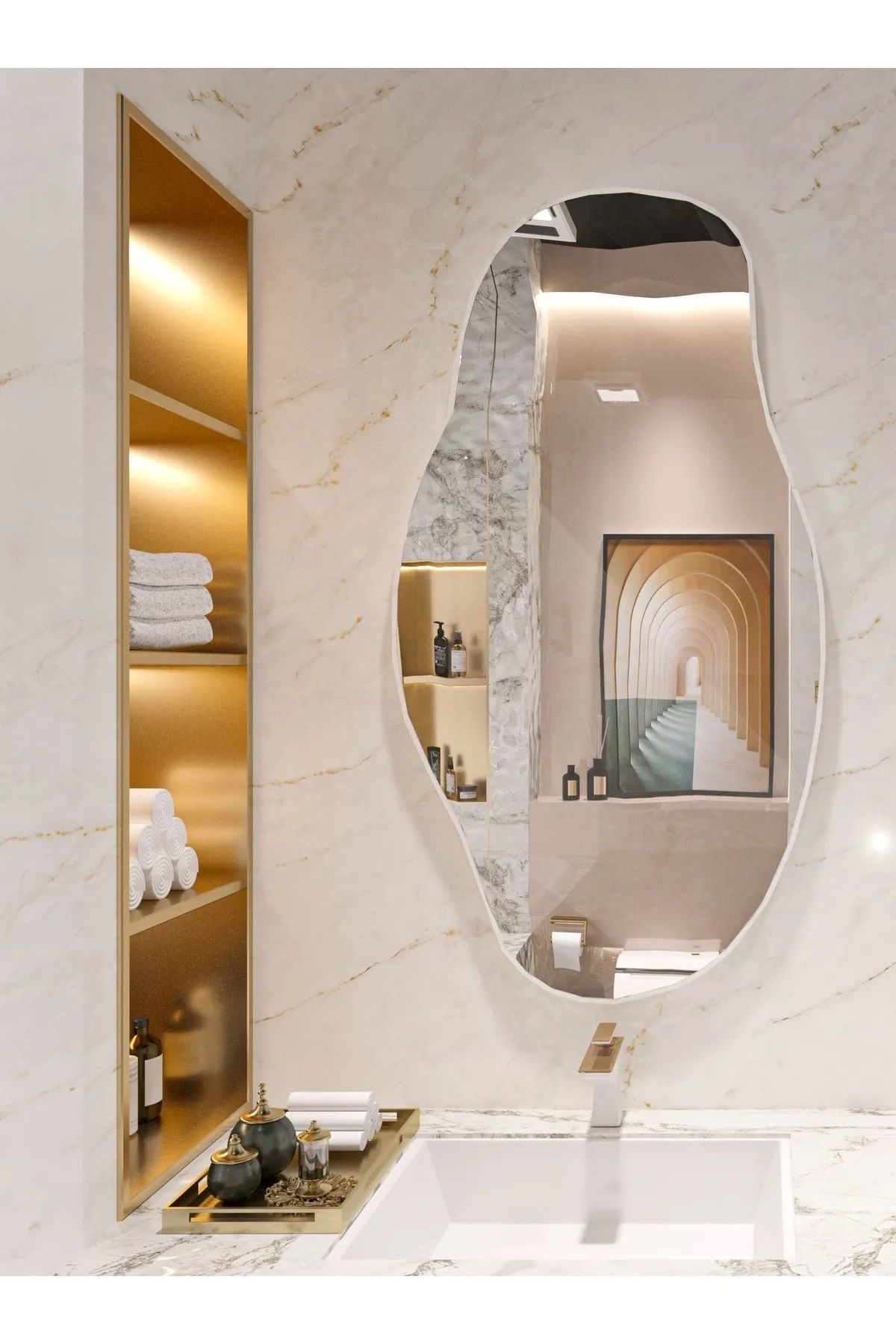 nysamo-40X70 Asymmetrical Decorative Mirror - Sideboard, Hall, Wc and Dresuar Mirror 1