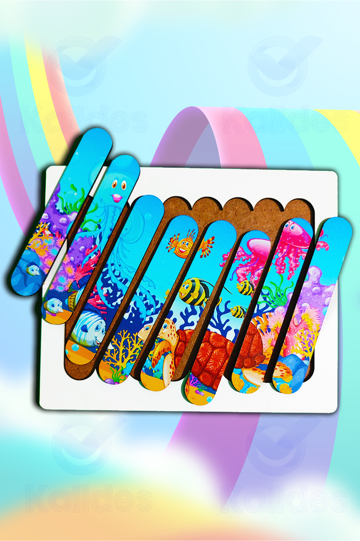 kalides Montessori Eğitici Ahşap Puzzle - Şerit Puzzle - Denizaltı Hayvanları fotoğrafı 3 (önizleme)