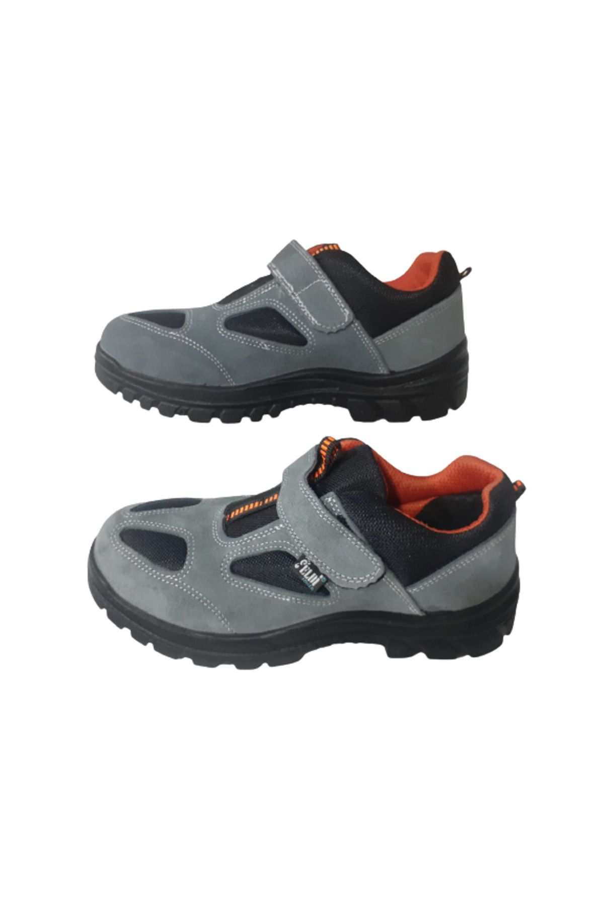ELDİ-POWER Men's Grey-Orange Steel Toe Suede Work Safety Shoes 6