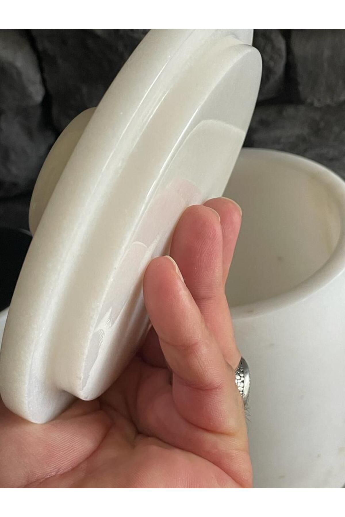 Polen Stone-White Marble Trash Can, Marble Handle and Brush Holder Set of 2 5