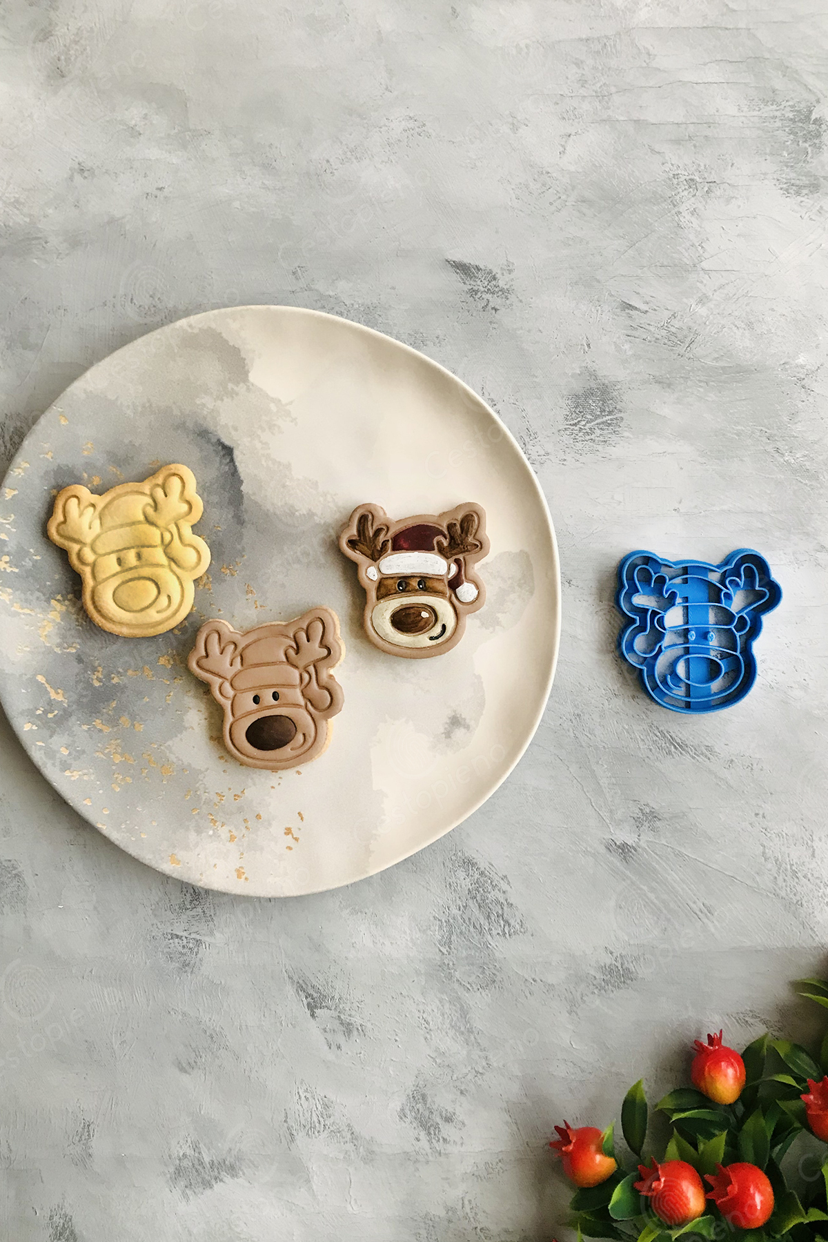 Blue Reindeer Head Dough Shaper / 7x8 cm / Cookies, Ceramics, Games, Polymer Clay