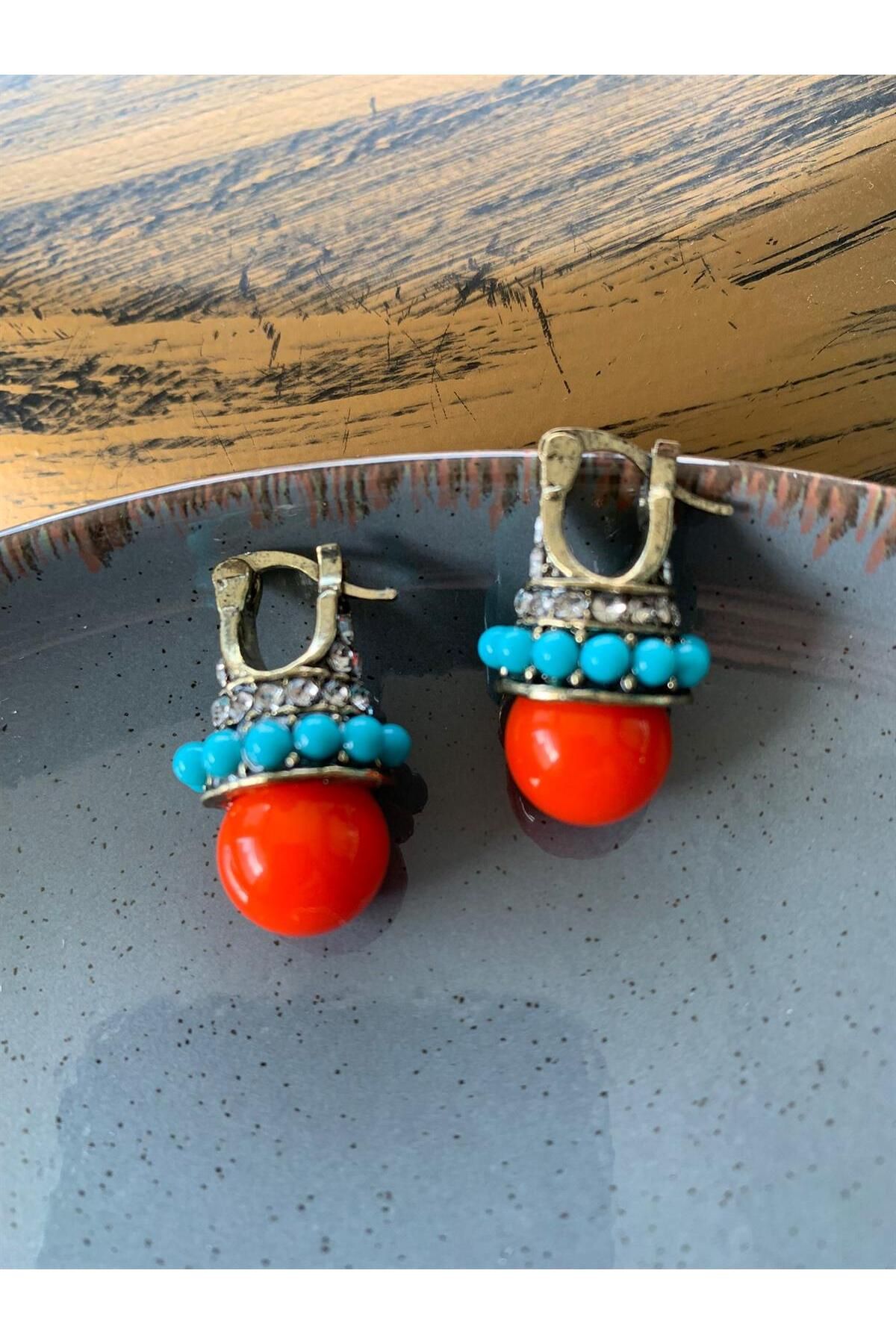 Orange and blue earrings sale