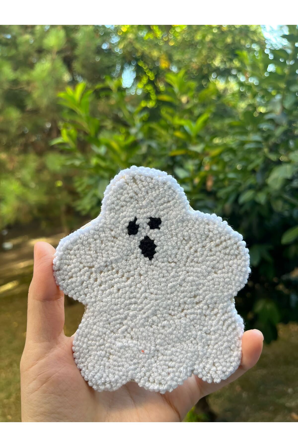 Halloween Cute Ghost Punch Embroidered Coasters,Handmade Halloween Gift