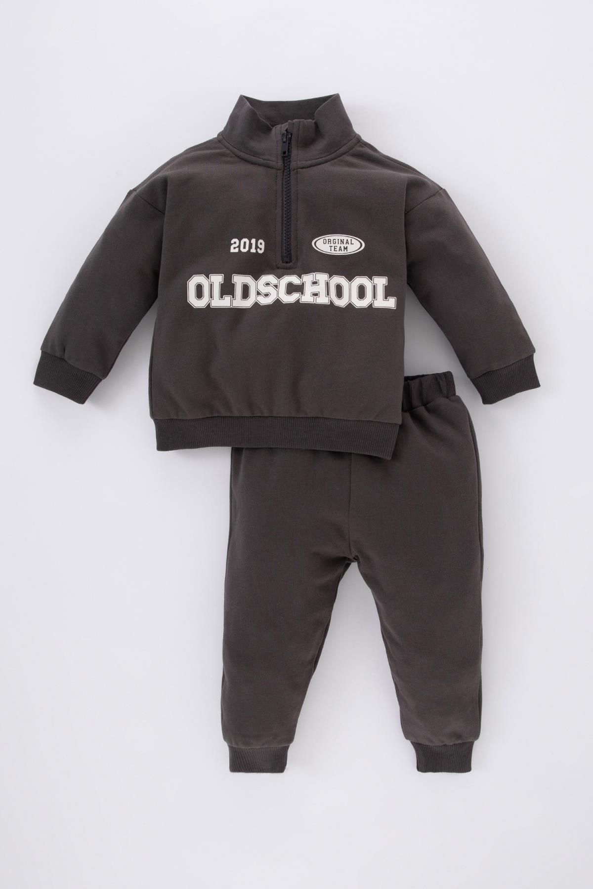 Defacto Baby Boy Printed Zippered High Collar Sweatshirt