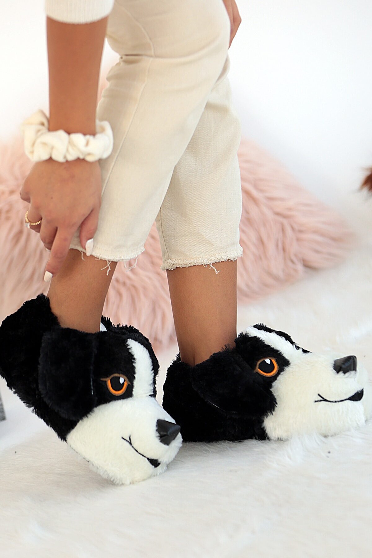 Unisex Siyah Köpekli Hayvanlı Panduf Ev Ayakkabısı 4