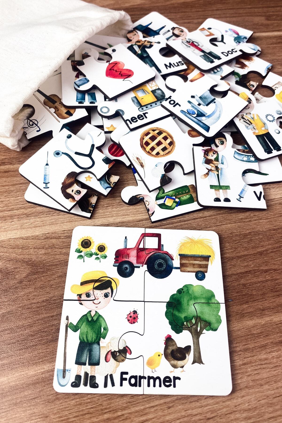 Enjoymydesign Meslekleri Öğreniyorum Ahşap Üç Parçalı Eşleştirme Oyunu Okul Öncesi Bebek Eğitici Oyuncak fotoğrafı 6 (önizleme)