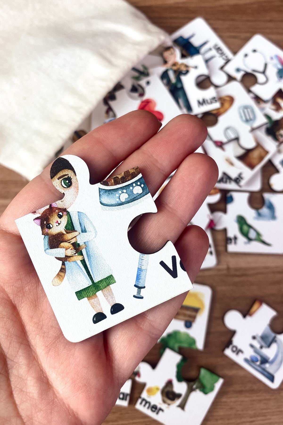 Enjoymydesign Meslekleri Öğreniyorum Ahşap Üç Parçalı Eşleştirme Oyunu Okul Öncesi Bebek Eğitici Oyuncak fotoğrafı 3 (önizleme)