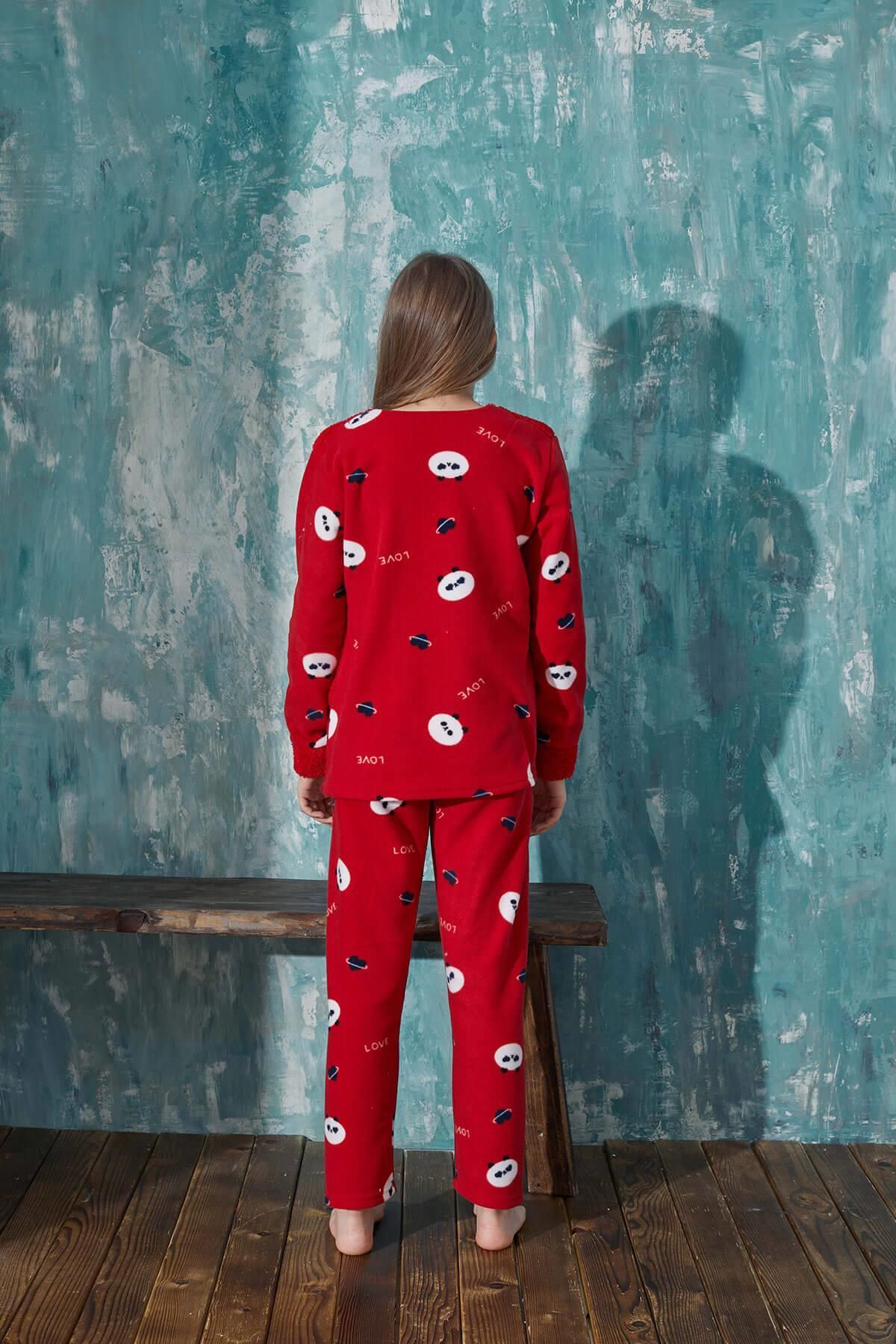 Pijamaevi-Red Wild Butt Patterned Girl's Plush Pajama Set 5