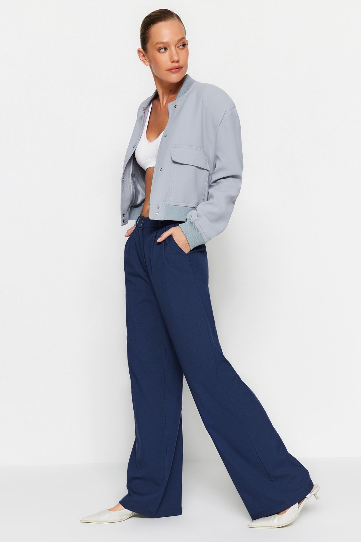Navy blue cut shop off trousers