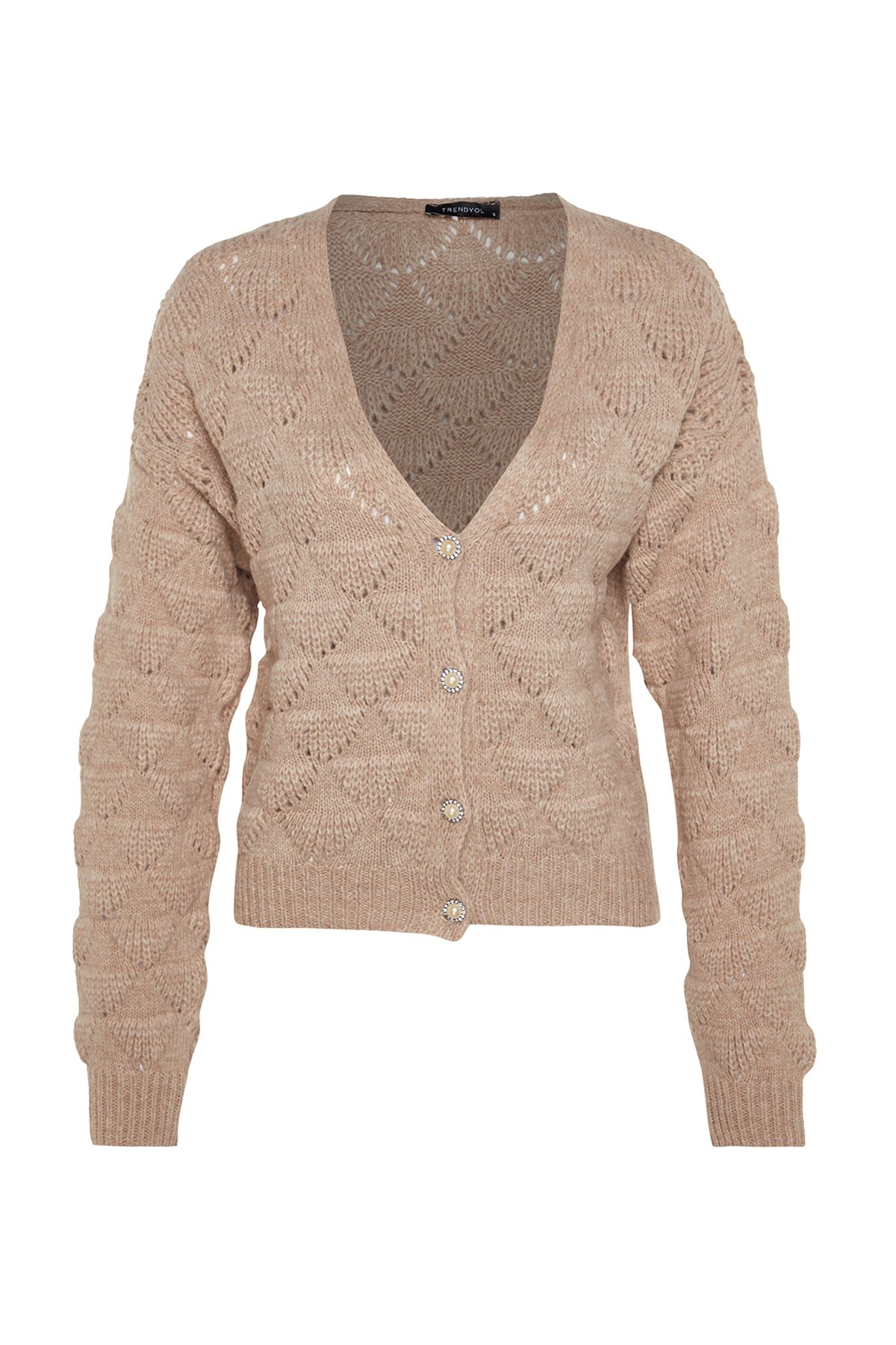 Trendyol Collection-Perforierte Nerz-Strickjacke mit V-Ausschnitt - TWOAW24HI00311 6
