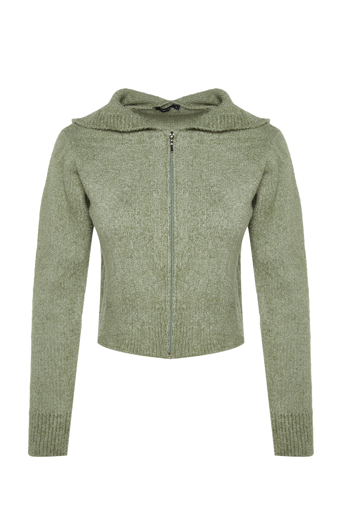 Trendyolmilla  Mint Crop Kapüşonlu Dokulu Fermuarlı Triko Hırka TWOAW24HI00370 - Görsel 6