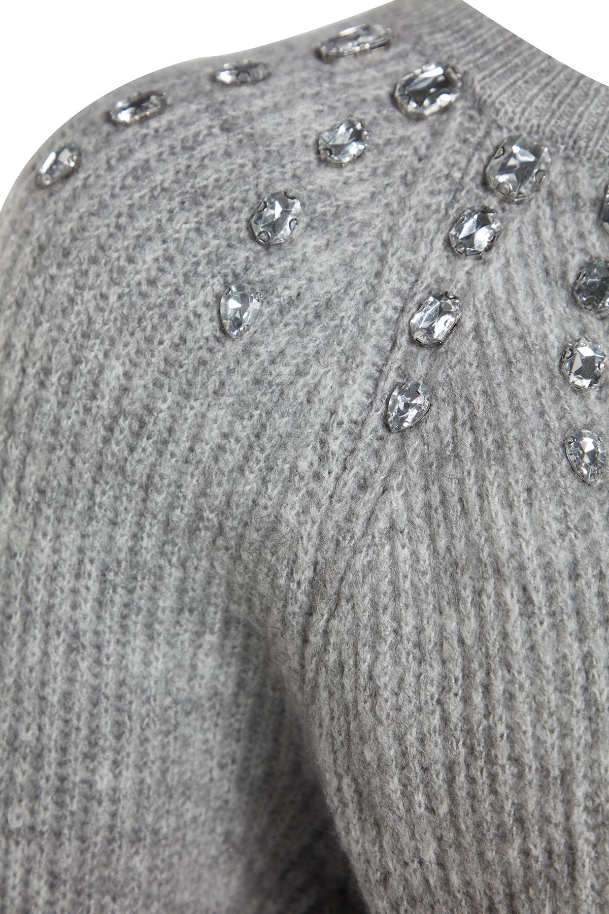 Trendyol Collection-Grauer, weicher, strukturierter Strickpullover mit Steindetails TWOAW24KZ00685 8