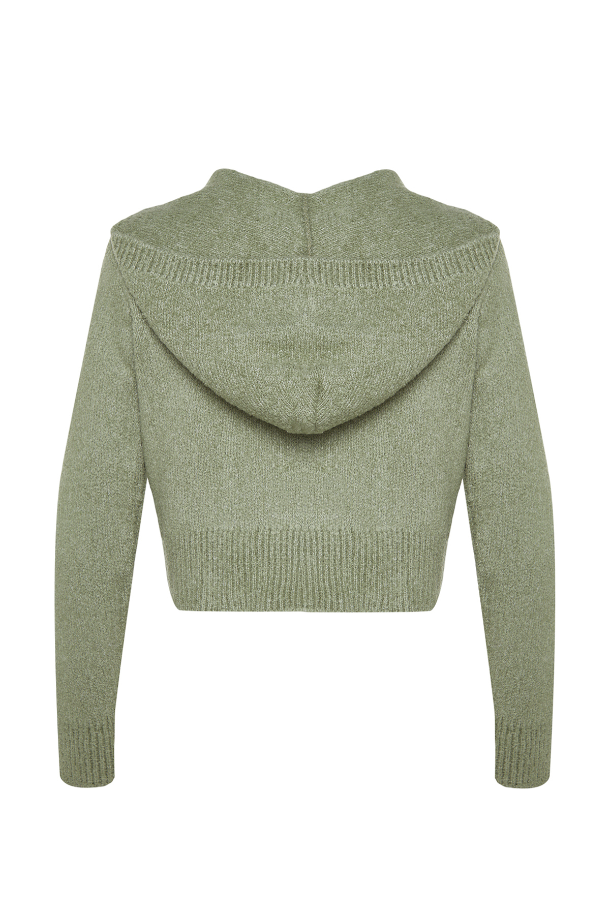 Trendyolmilla  Mint Crop Kapüşonlu Dokulu Fermuarlı Triko Hırka TWOAW24HI00370 - Görsel 7