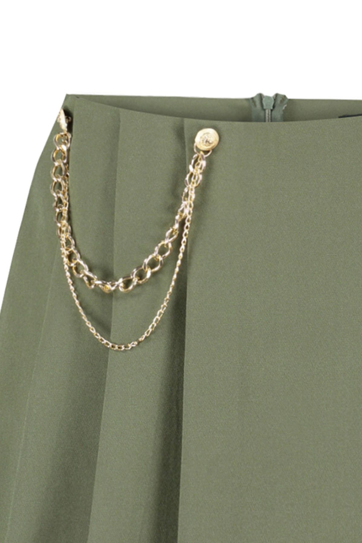 Trendyol Collection-Tmavá khaki sukně s řetízkem a záhybem tkaných kraťasů TWOAW23SR00041 7