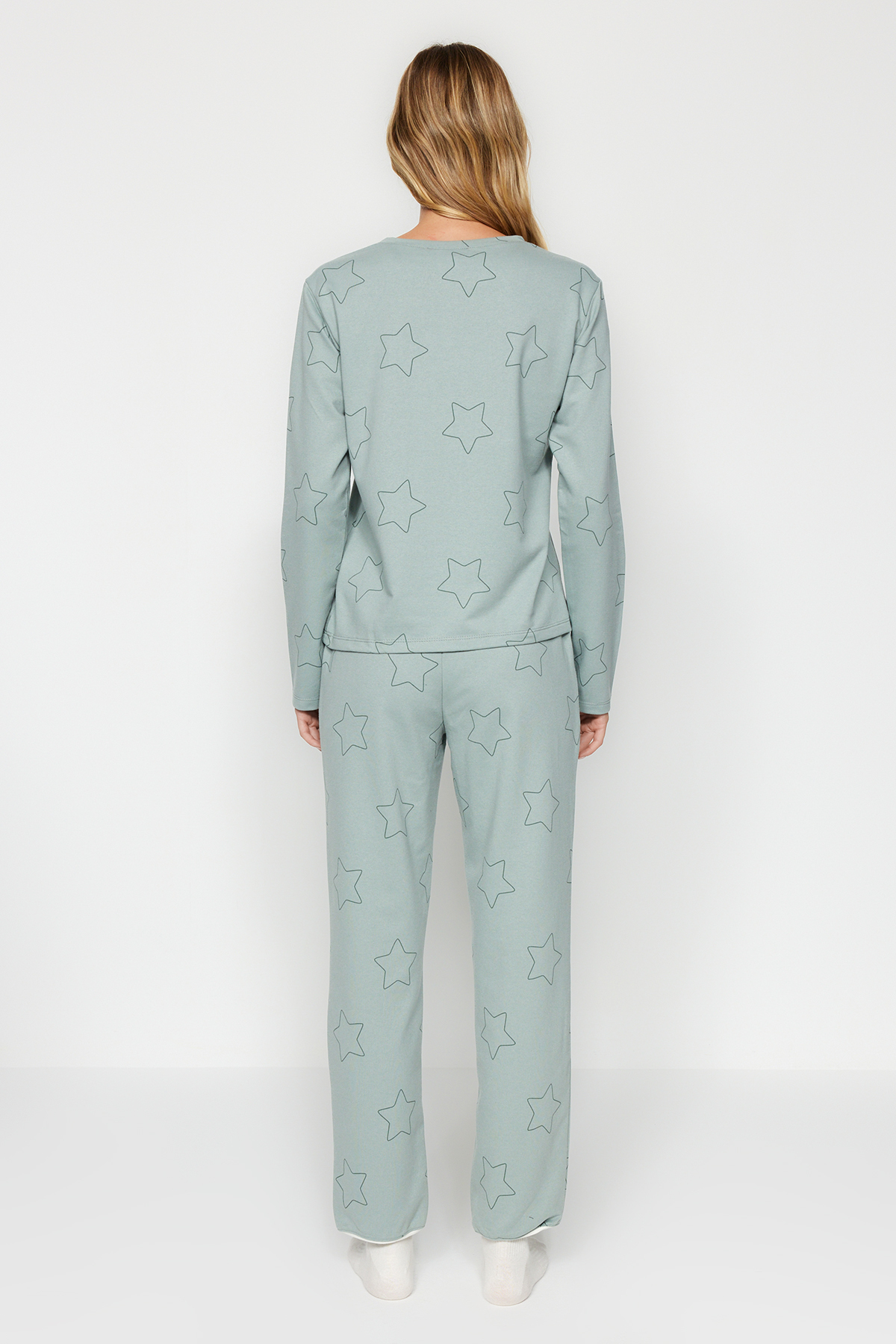 Trendyolmilla  Mint %100 Pamuklu Yıldızlı Örme Pijama Takımı THMAW24PT00234 - Görsel 5
