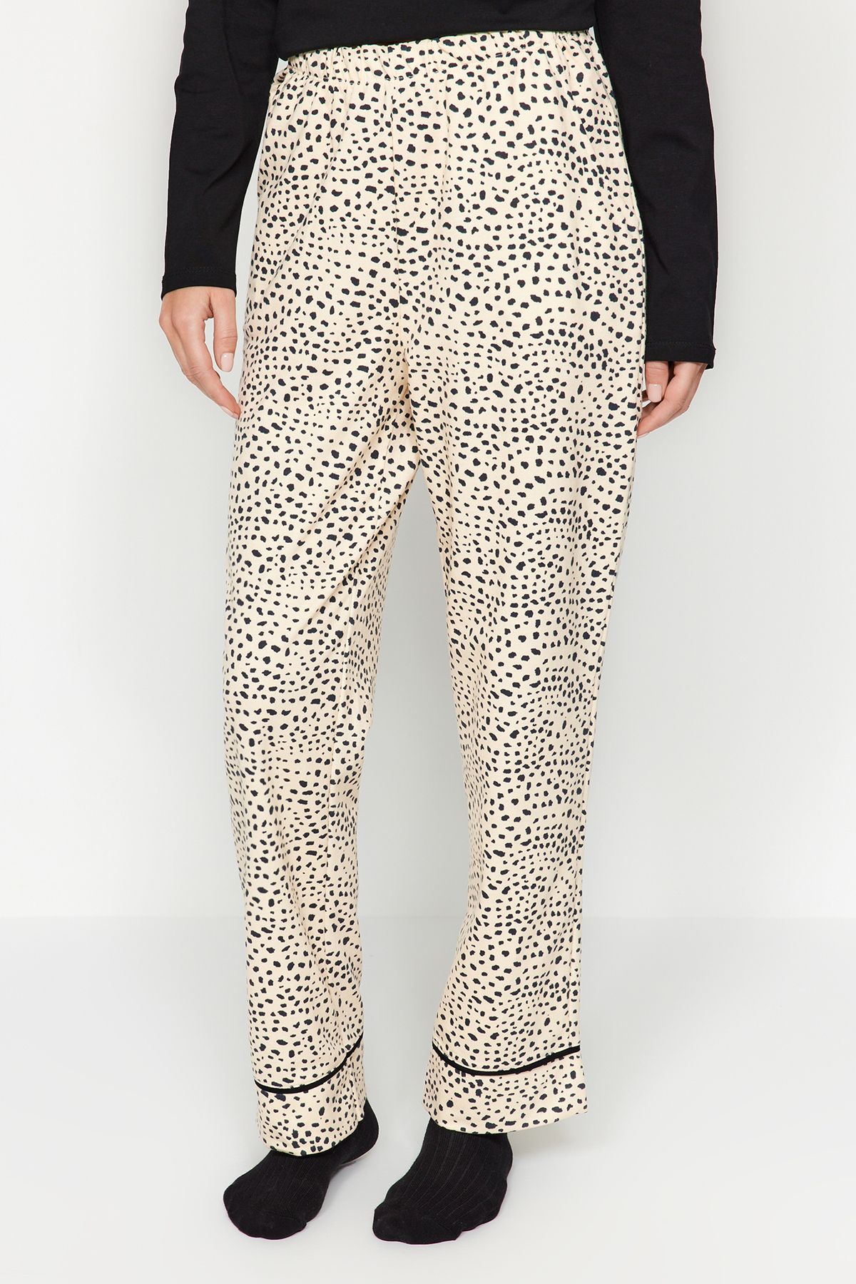 Trendyol Collection-Sada pyžama s leopardím vzorem, 100% bavlna, černá-vícebarevná Thmaw24Pt00209 6