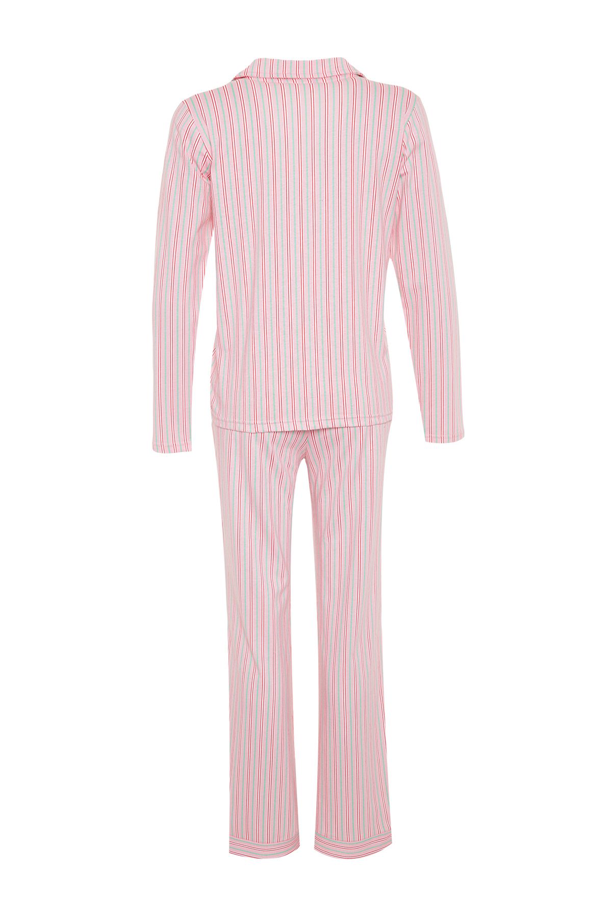Trendyol Collection-Nachtwäsche-Set aus rosa gestreiftem Hemd und Hose, 100 % Baumwolle – THMAW24PT00144 8