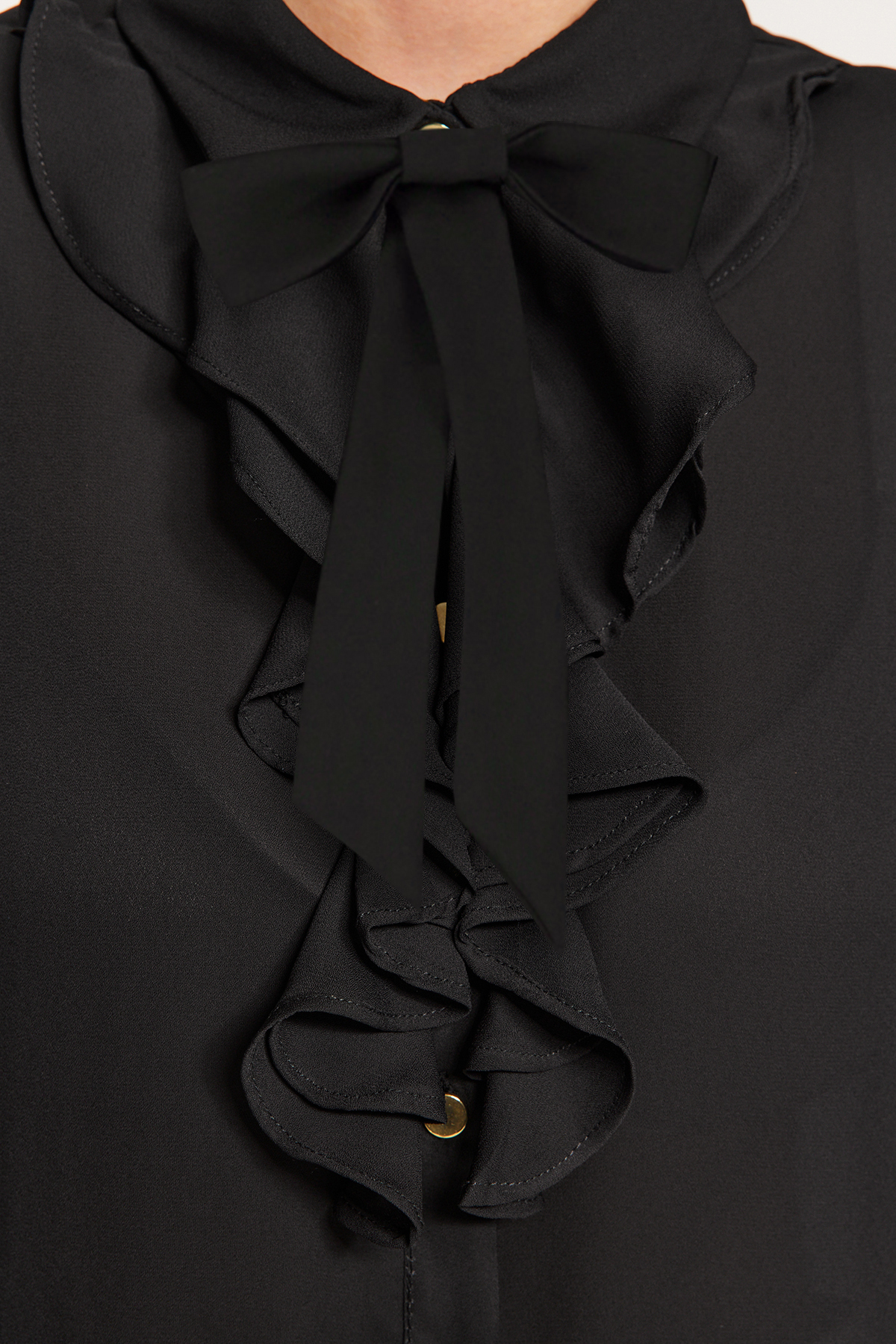 Trendyolmilla  Siyah Çıkarılabilir Fiyonklu Oversize Dokuma Gömlek TWOAW24GO00164 - Görsel 5