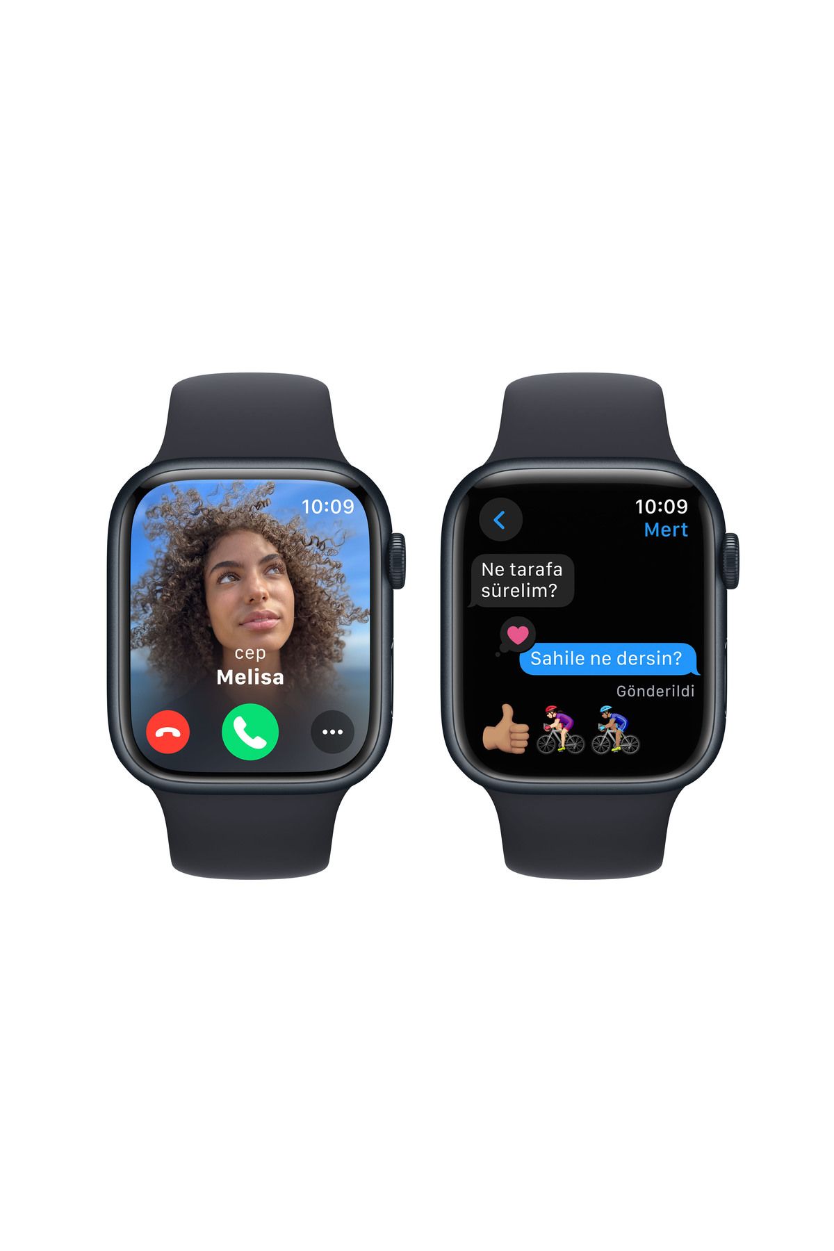 Apple Watch Series 9 GPS 45mm Gece Yarısı Alüminyum Kasa ve Gece Yarısı  Spor Kordon - S/M
