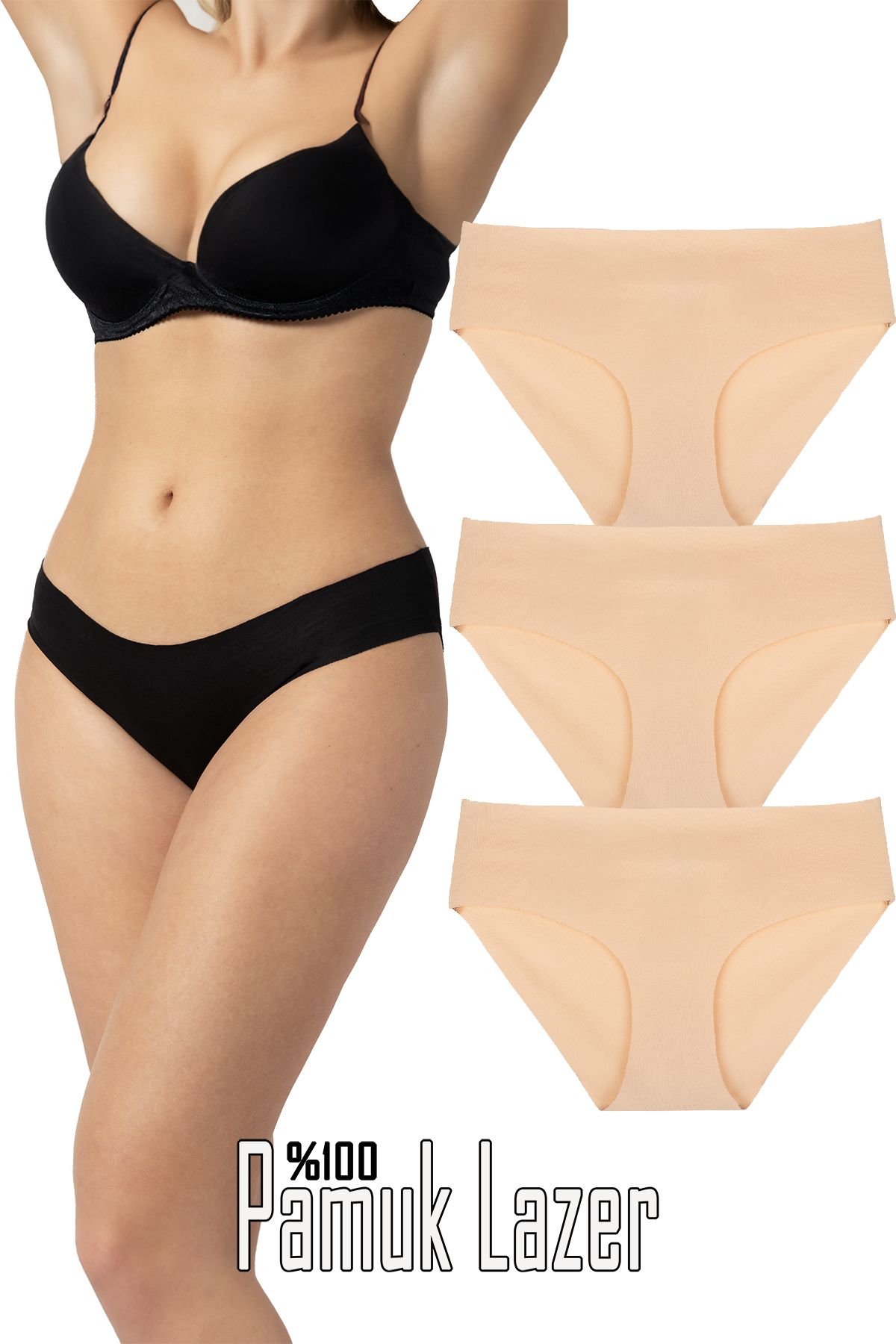 Humaone Women's 3-Pack Skinny 100% Cotton Laser Cut Panties - Trendyol