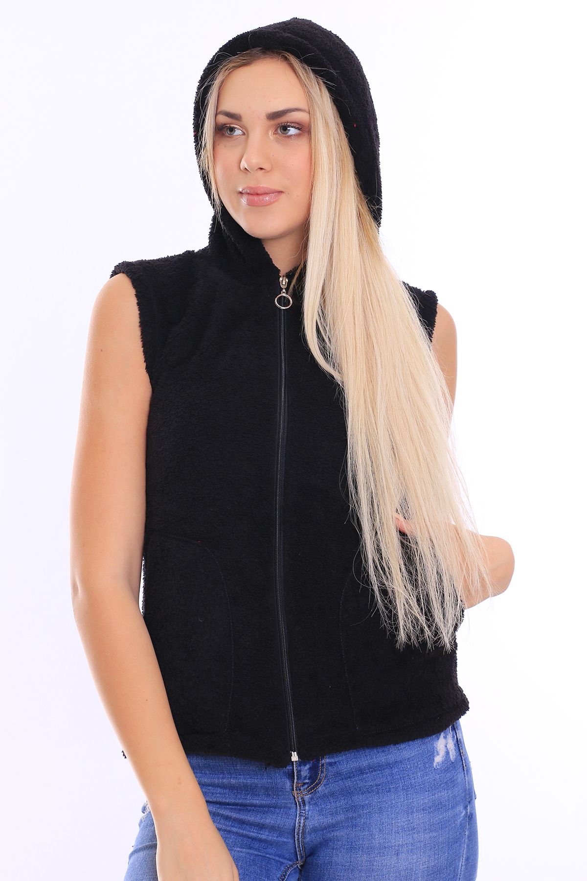 Black faux store fur vest womens