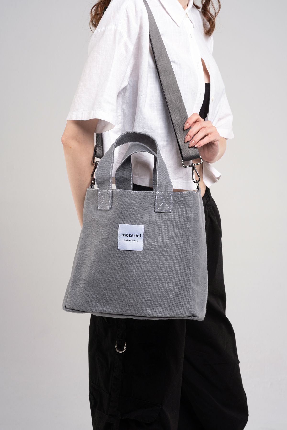 Grey canvas tote bag online