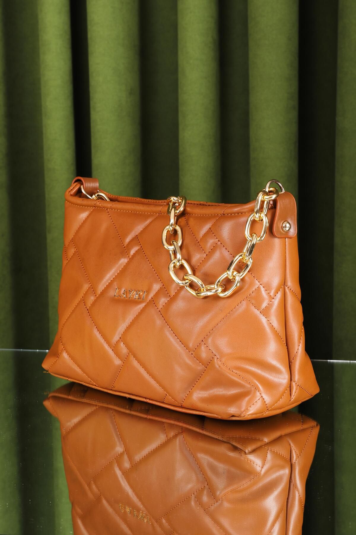 layki Cesato Tan Colored Zippered 3 Compartment Soft Leather