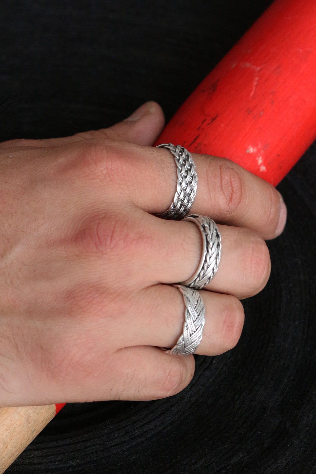Dukkanka Unisex Silver Plated Wicker Series Wedding Ring Adjustable Ring Set