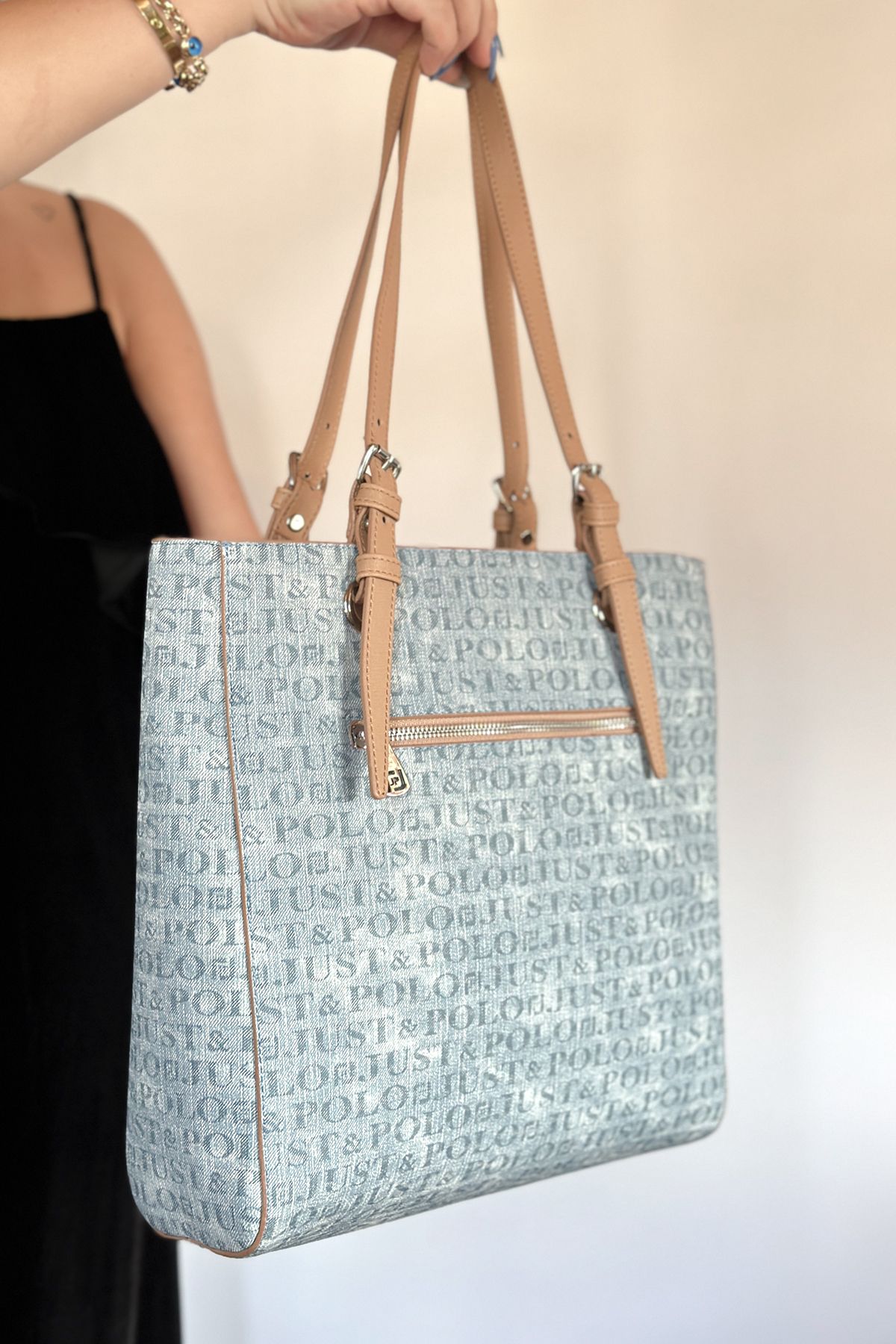 Just Polo Büyük Boy Tote Bag Kadın Omuz Çantası - Açık Kot
