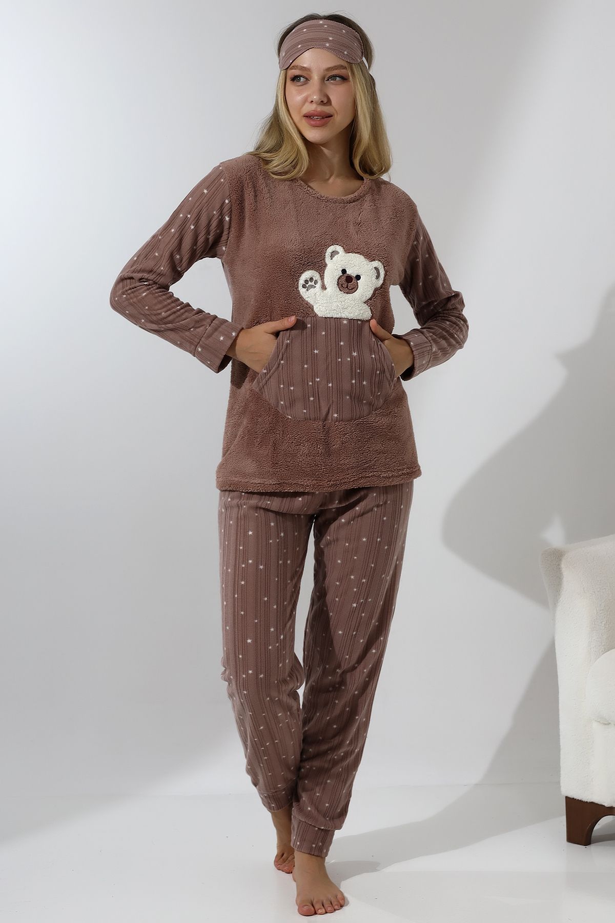 Wordex-Set de pijamale pentru femei Fawn 5014 Plush Welsoft Fleece Winter Soft cu ursuleț 1