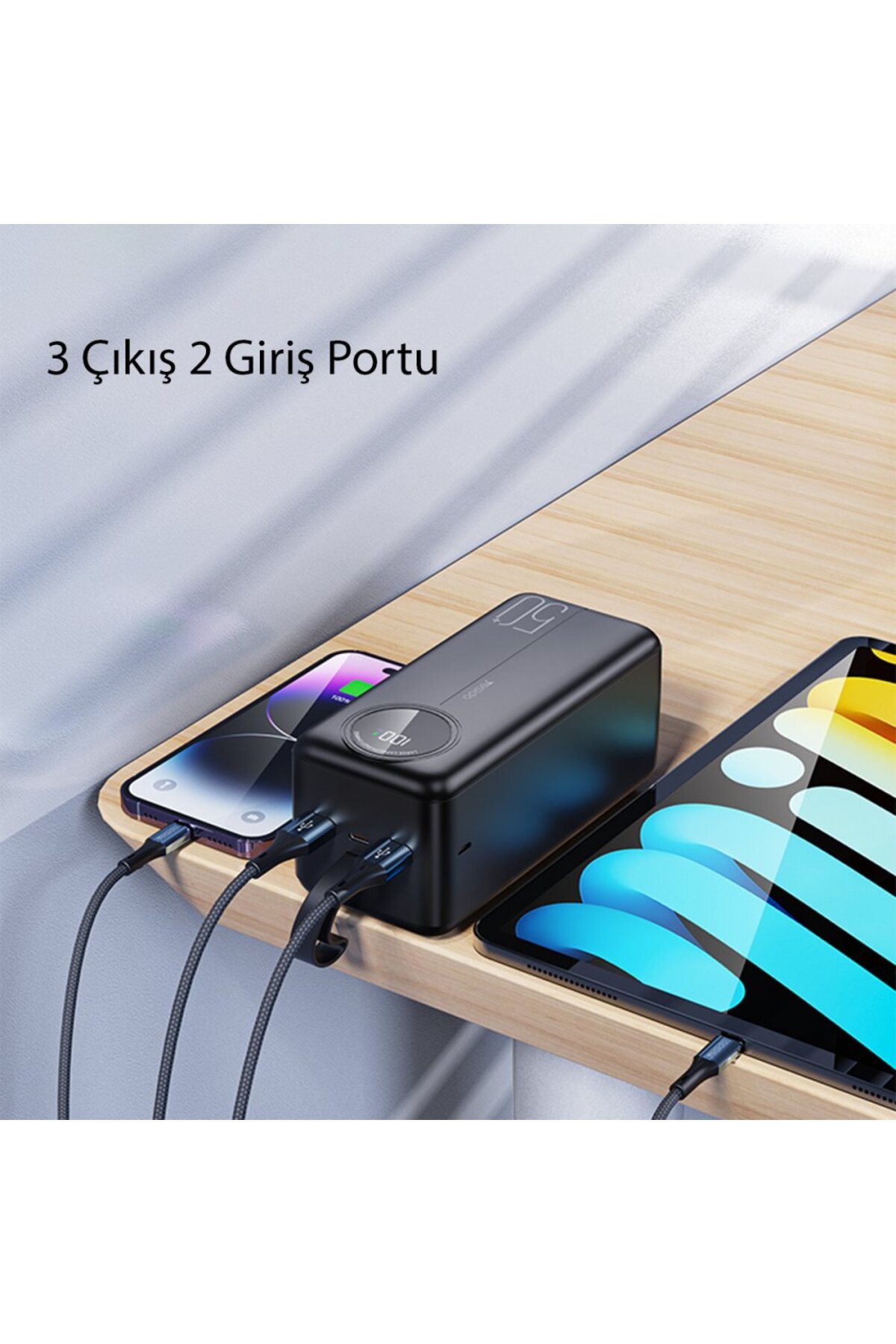 40.000 mAh Dijital Göstergeli USB3.0 Taşınabilir 3 Çıkışlı PD Hızlı Şarj Powerbank Siyah 3