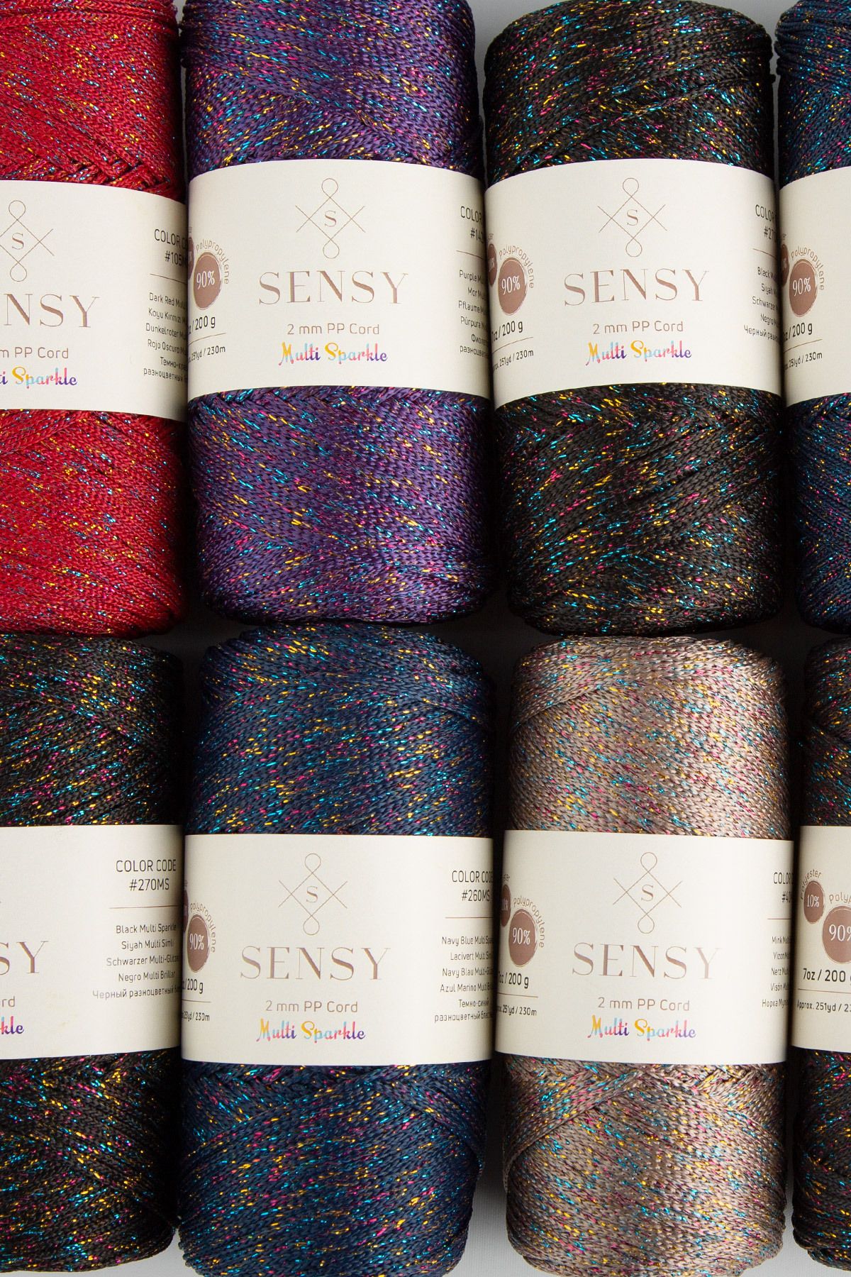 SENSY-Multi Sparkle Glitter Multi Colored 200 gr Polyester Macrame Thread Purple 2 Mm - 230 M 6
