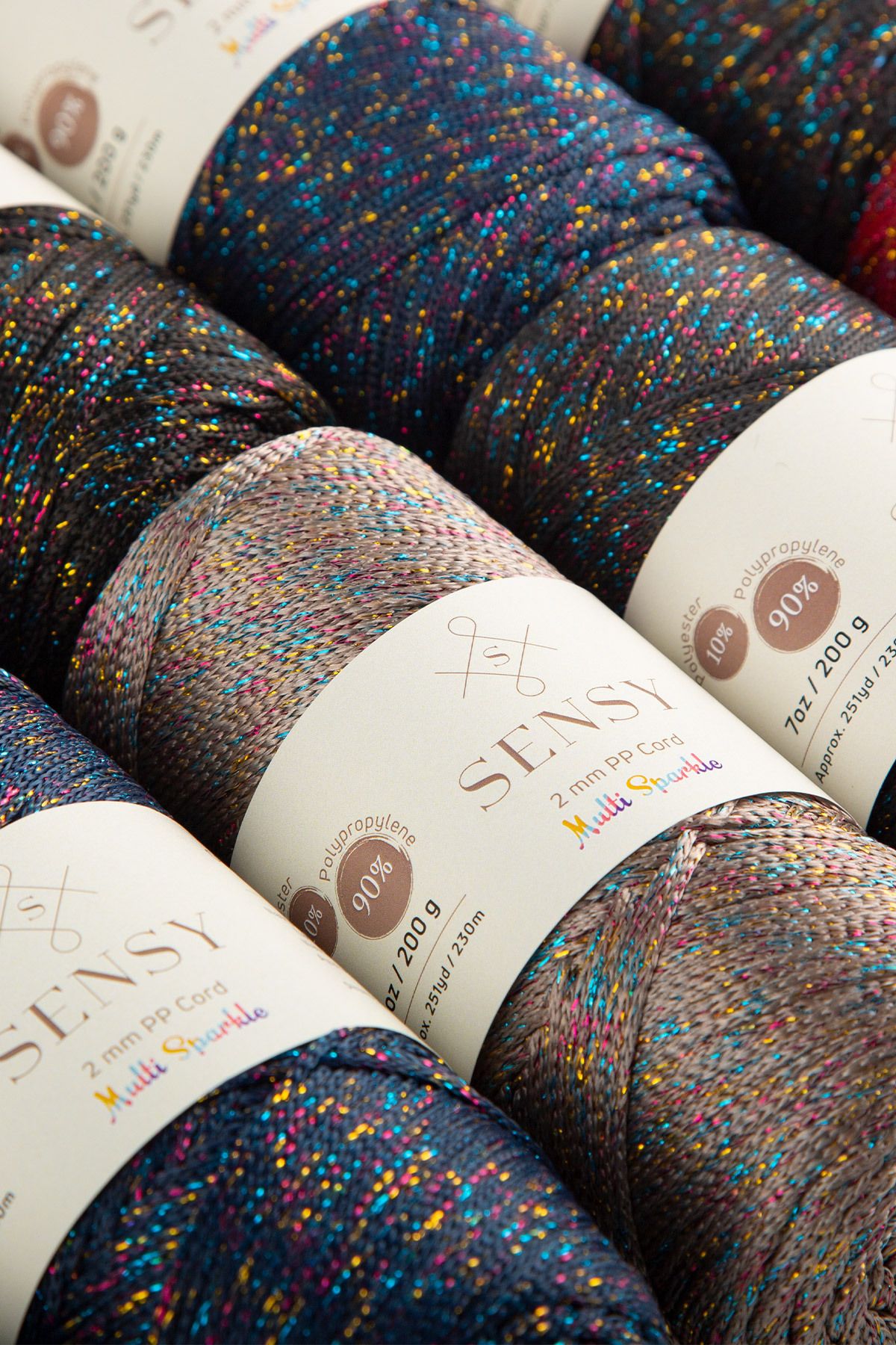 SENSY-Multi Sparkle Glitter 200 gr Polyester Macrame Thread Dark Gray 2 Mm - 230 M Bag thread 8